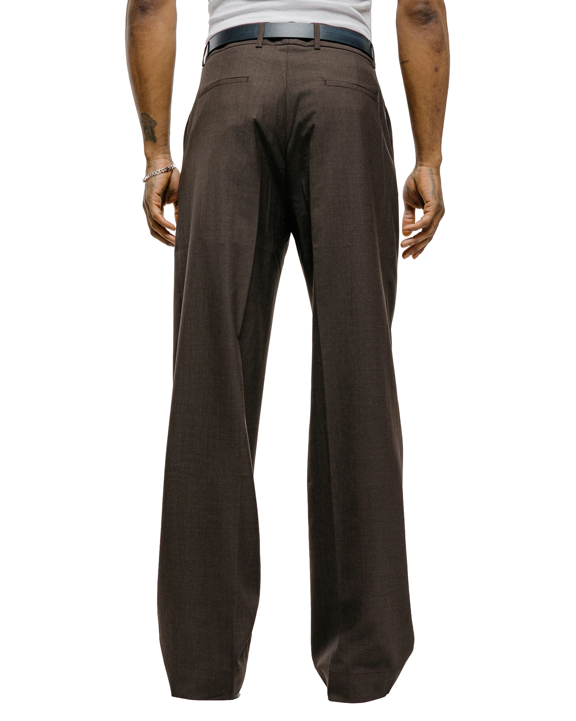 De Bonne Facture Grandad Trouser Super 130's Cold Wool Bark Brown - Image 3