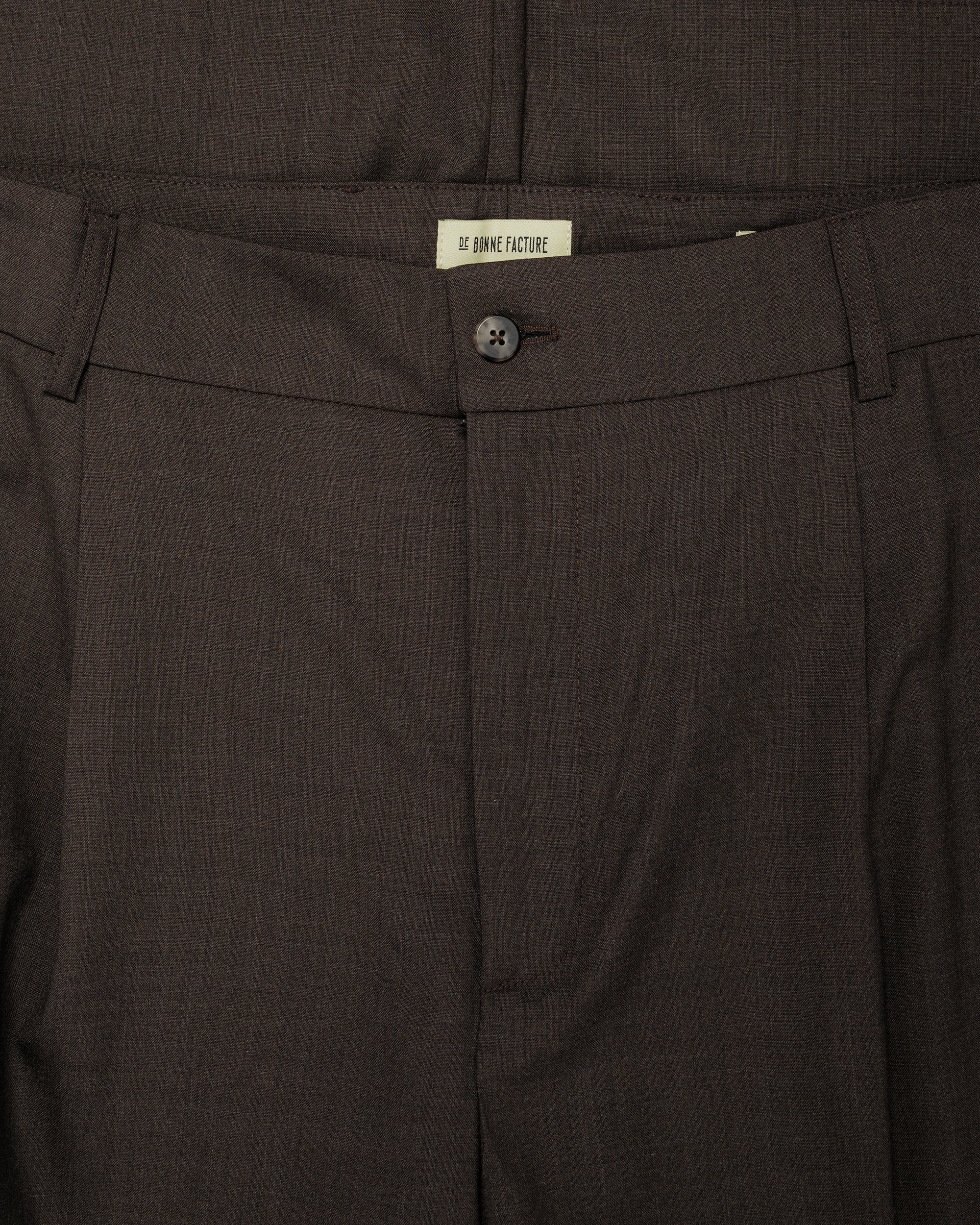 De Bonne Facture Grandad Trouser Super 130's Cold Wool Bark Brown - Image 6