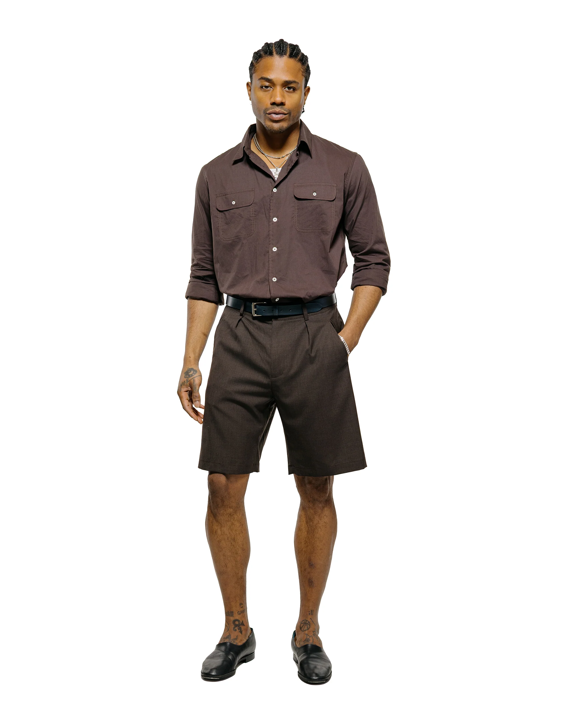 De Bonne Facture Naturalist Shorts Super 130's Cold Wool Bark Brown - Image 4