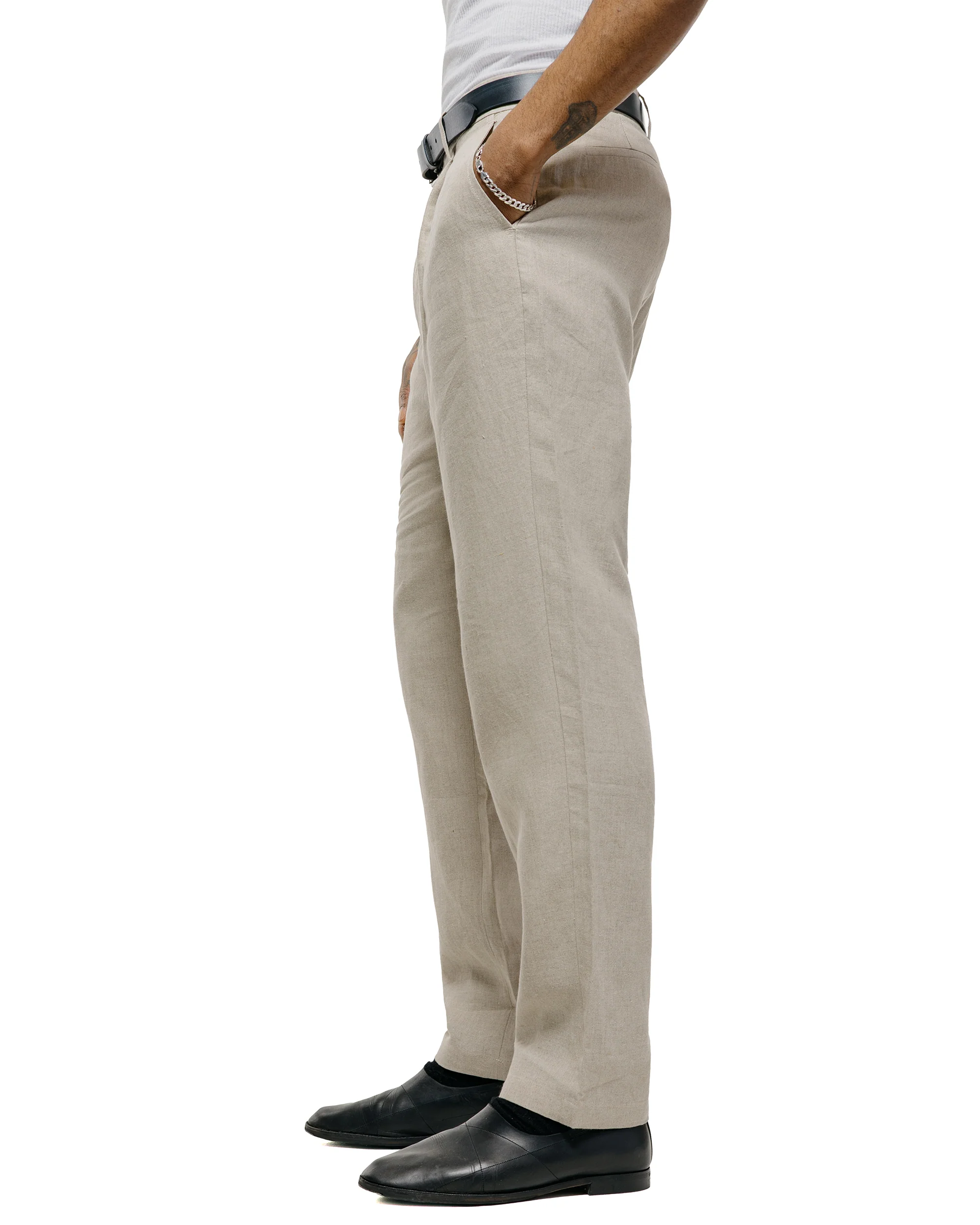 De Bonne Facture One Pleat Trousers Belgian Linen Undyed Flax - Image 3
