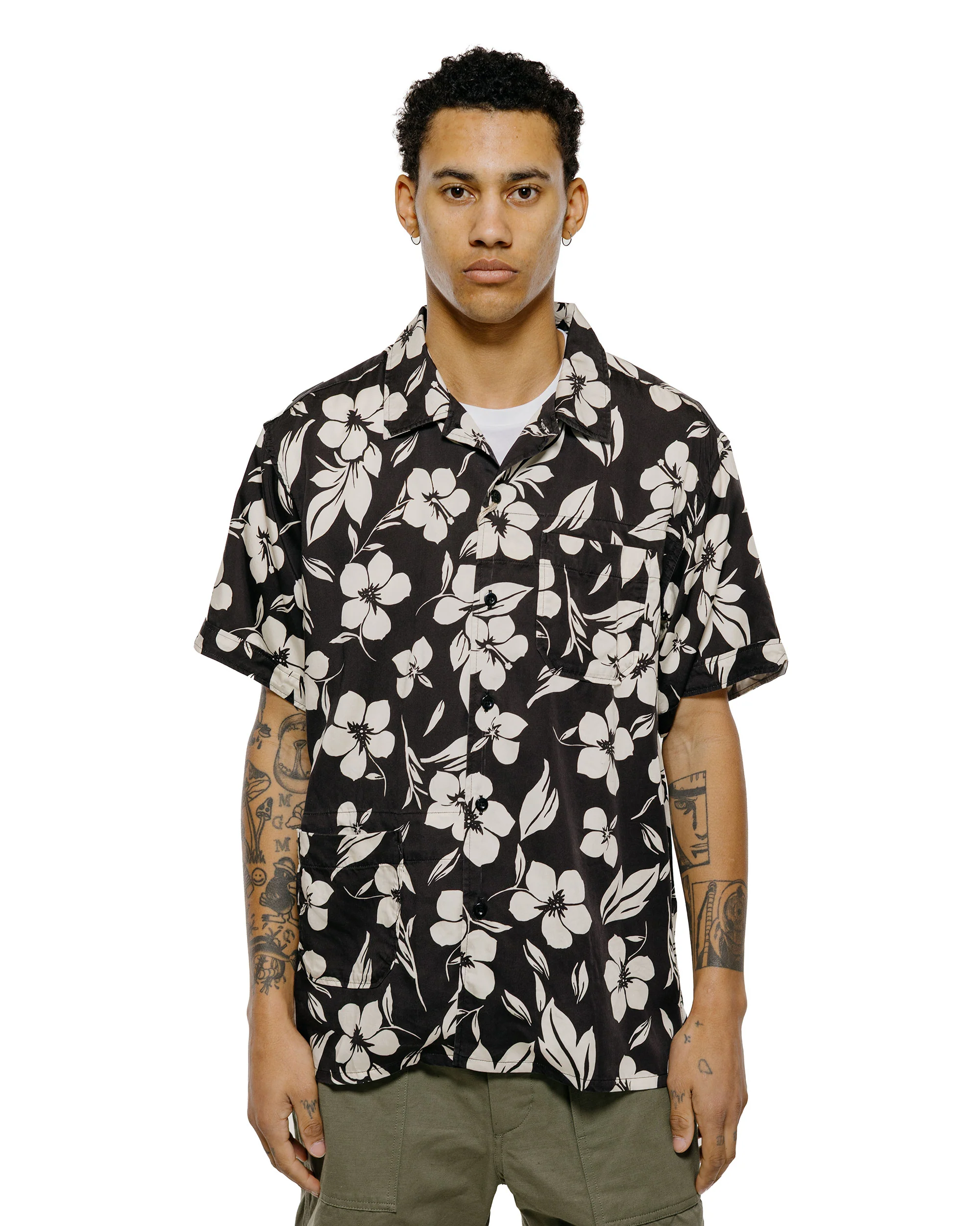 Engineered Garments Camp Shirt Black/Natural Tencel Floral Print - Image 2
