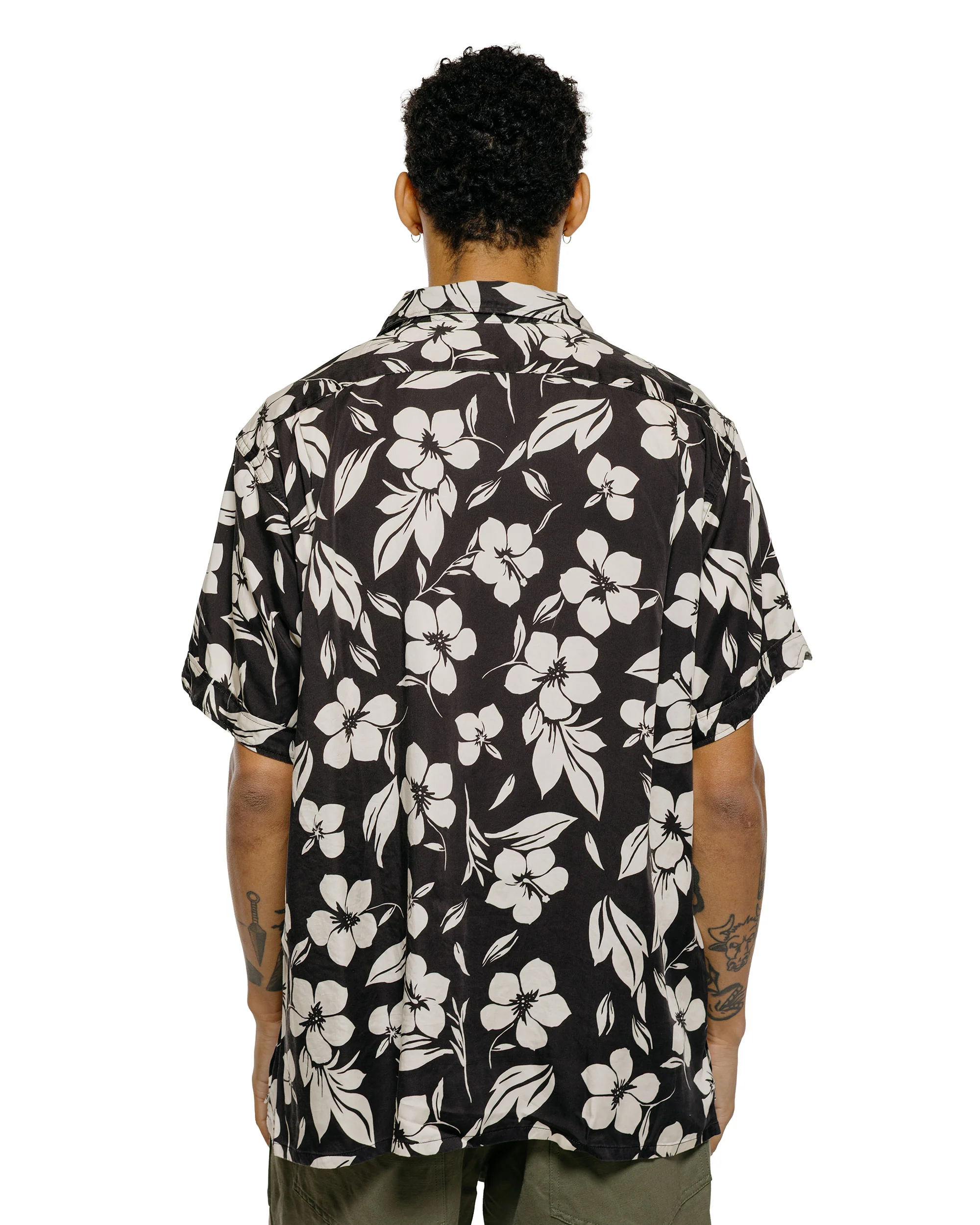 Engineered Garments Camp Shirt Black/Natural Tencel Floral Print - Image 3