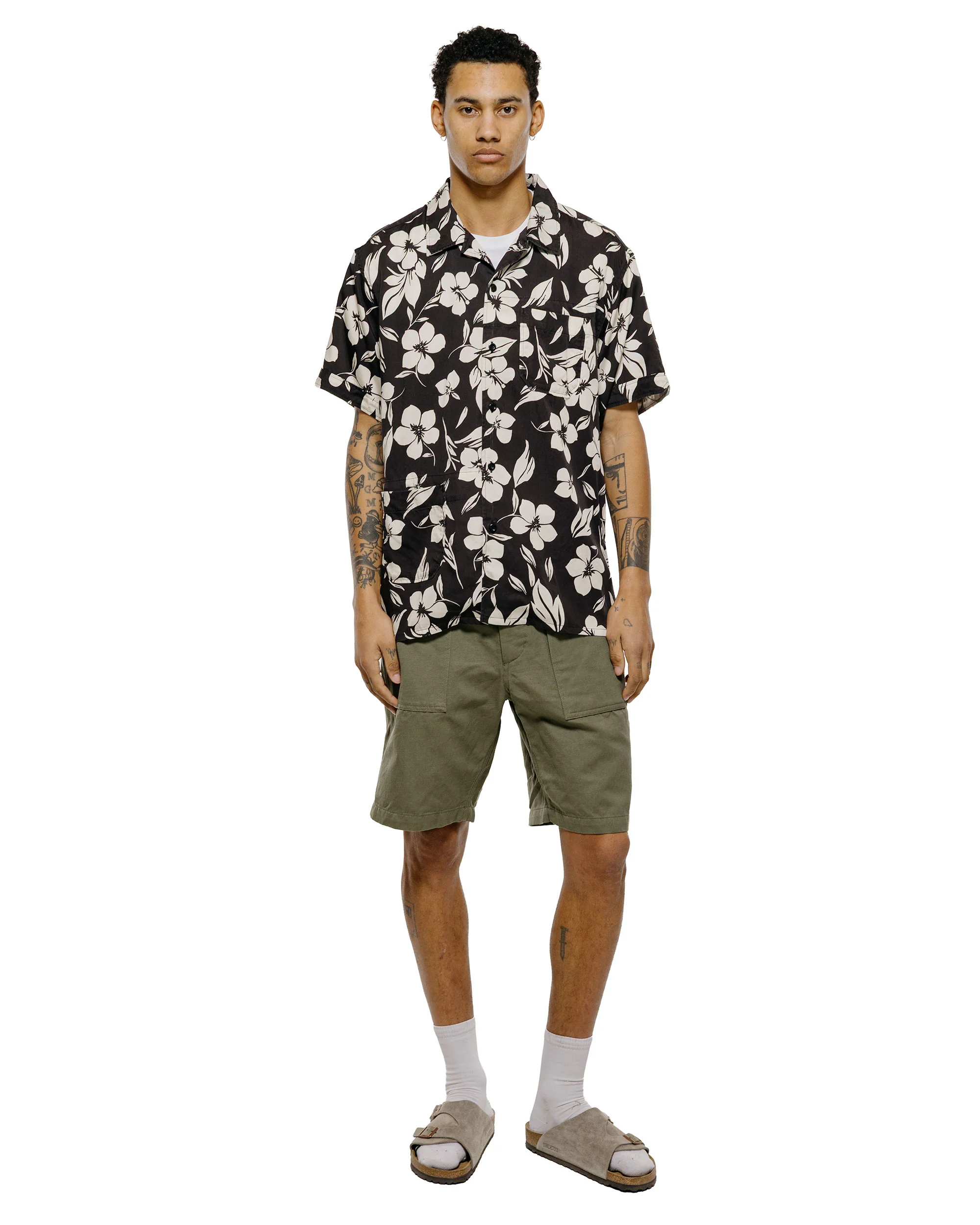 Engineered Garments Camp Shirt Black/Natural Tencel Floral Print - Image 4