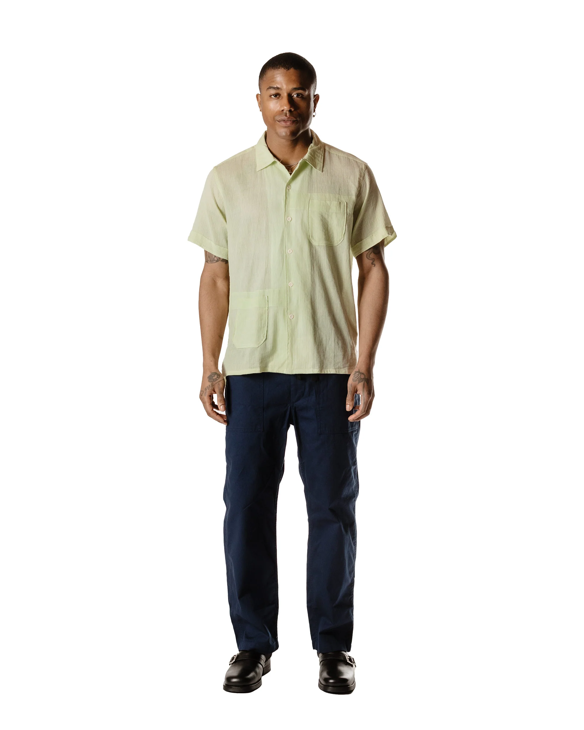 Engineered Garments Camp Shirt Lime Cotton Crepe - Image 2