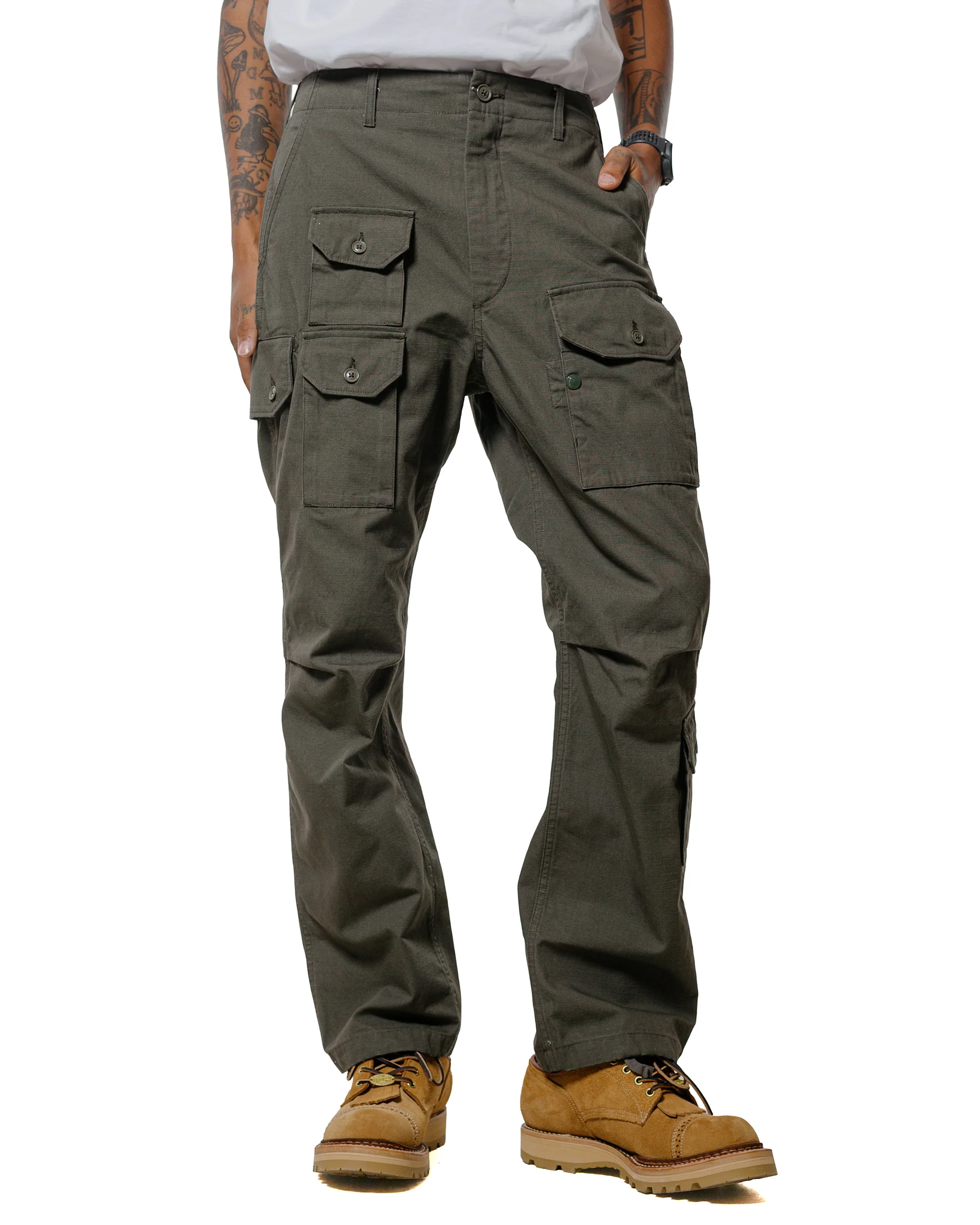 Engineered Garments Flight Pant Olive Heavyweight Cotton Ripstop - Image 2