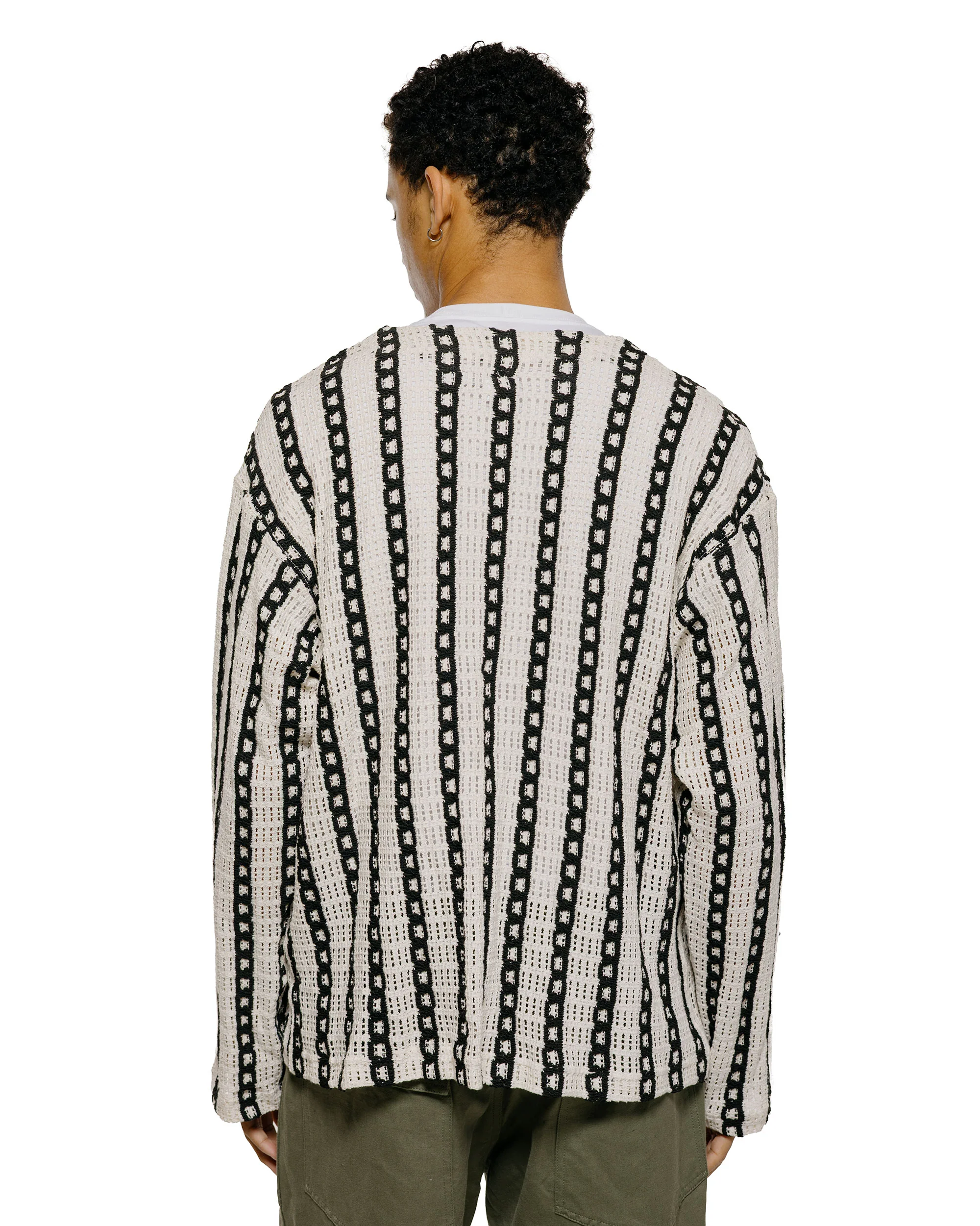 Engineered Garments Knit Cardigan White/Black Stripe CP Crochet - Image 3