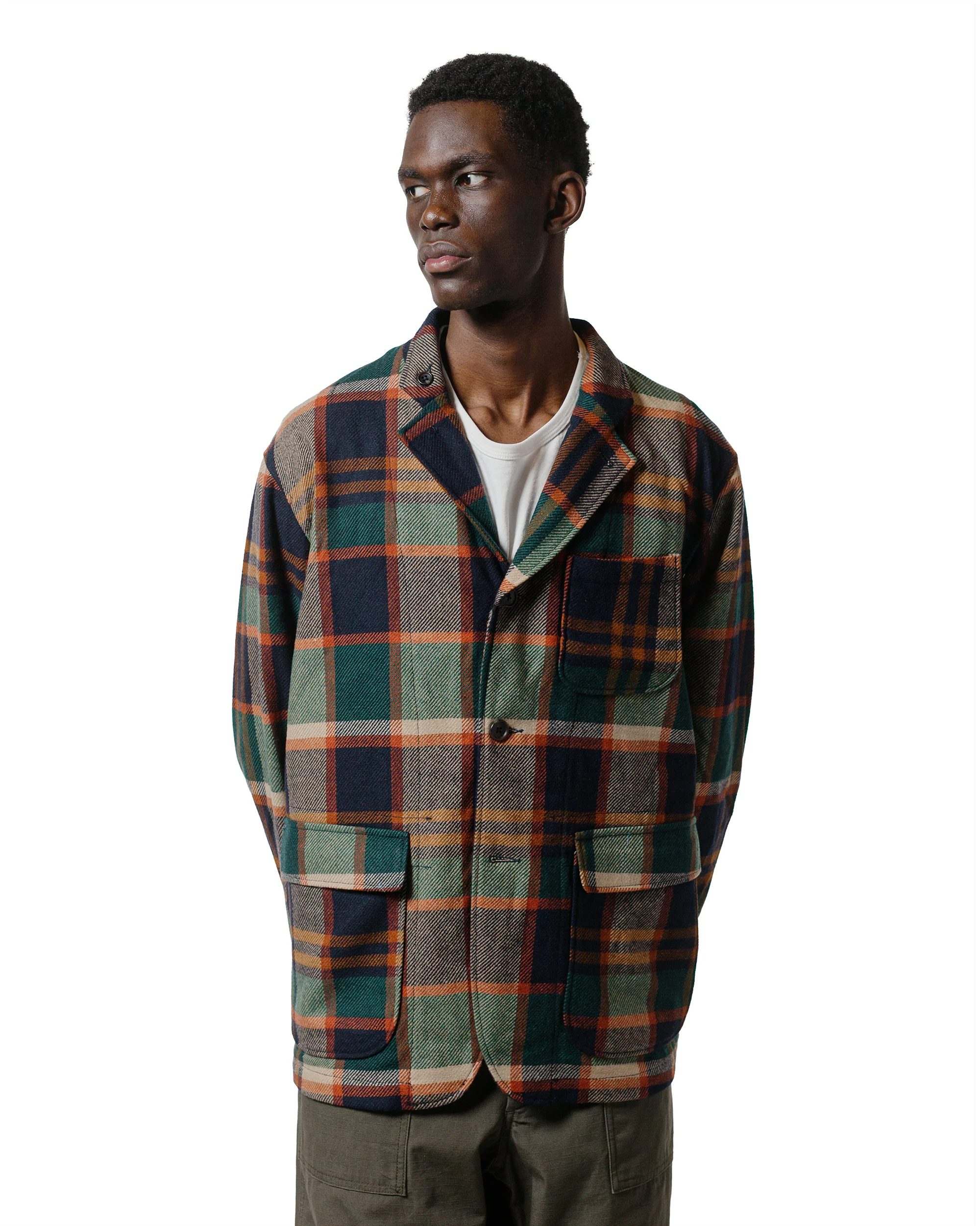 Engineered Garments Loiter Jacket Navy/Brown Heavy Wool Plaid - Image 2