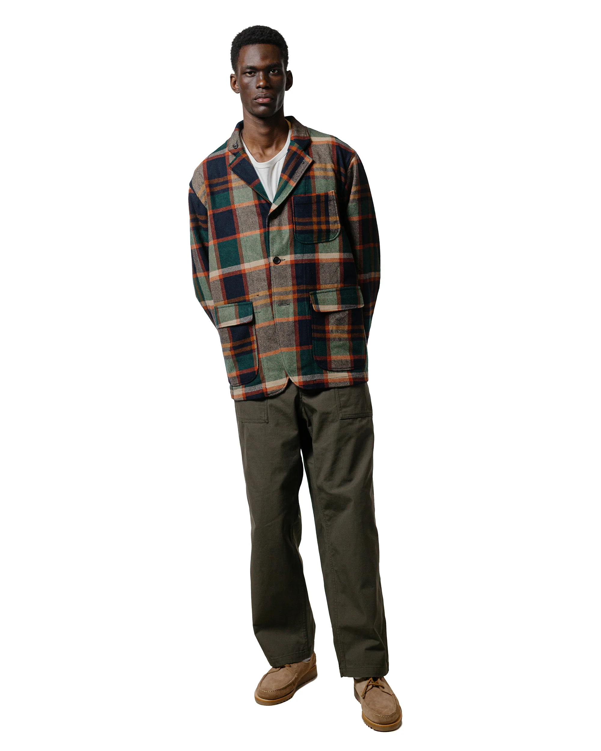 Engineered Garments Loiter Jacket Navy/Brown Heavy Wool Plaid - Image 4