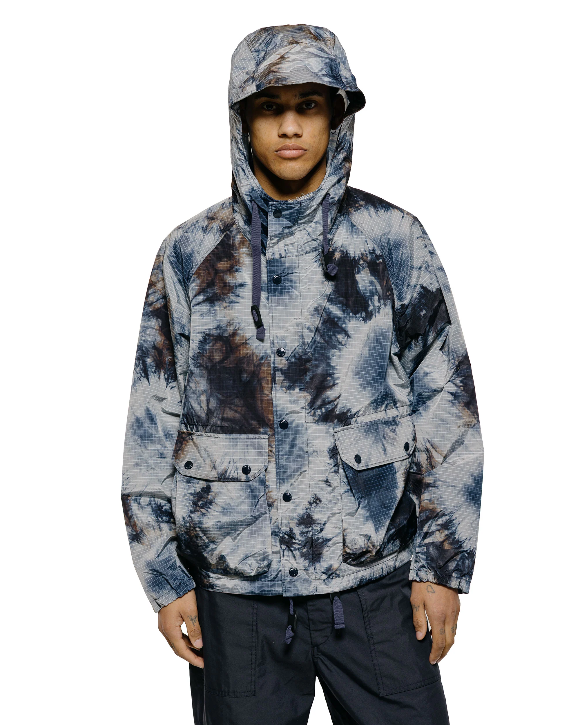 Engineered Garments Lt Parka Navy Nylon Tie Dye Print Ripstop - Image 2