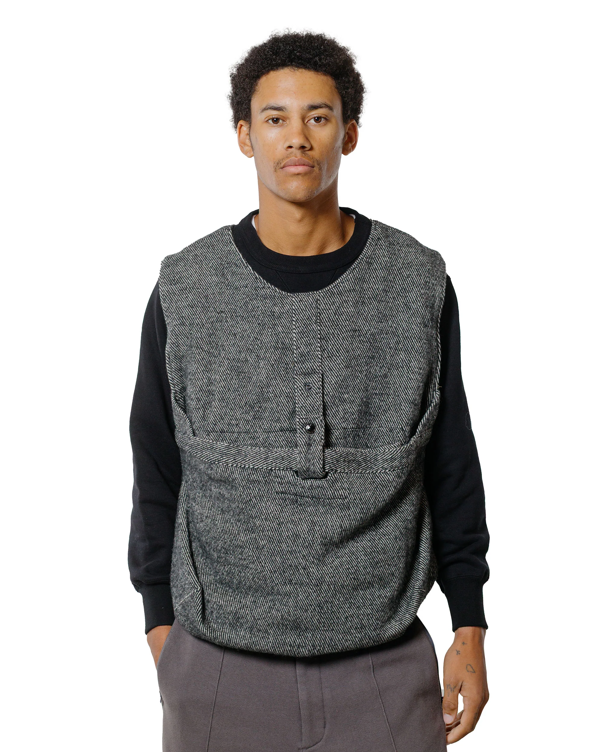 Engineered Garments Newsboy Vest Black Wool Shaggy Twill - Image 2