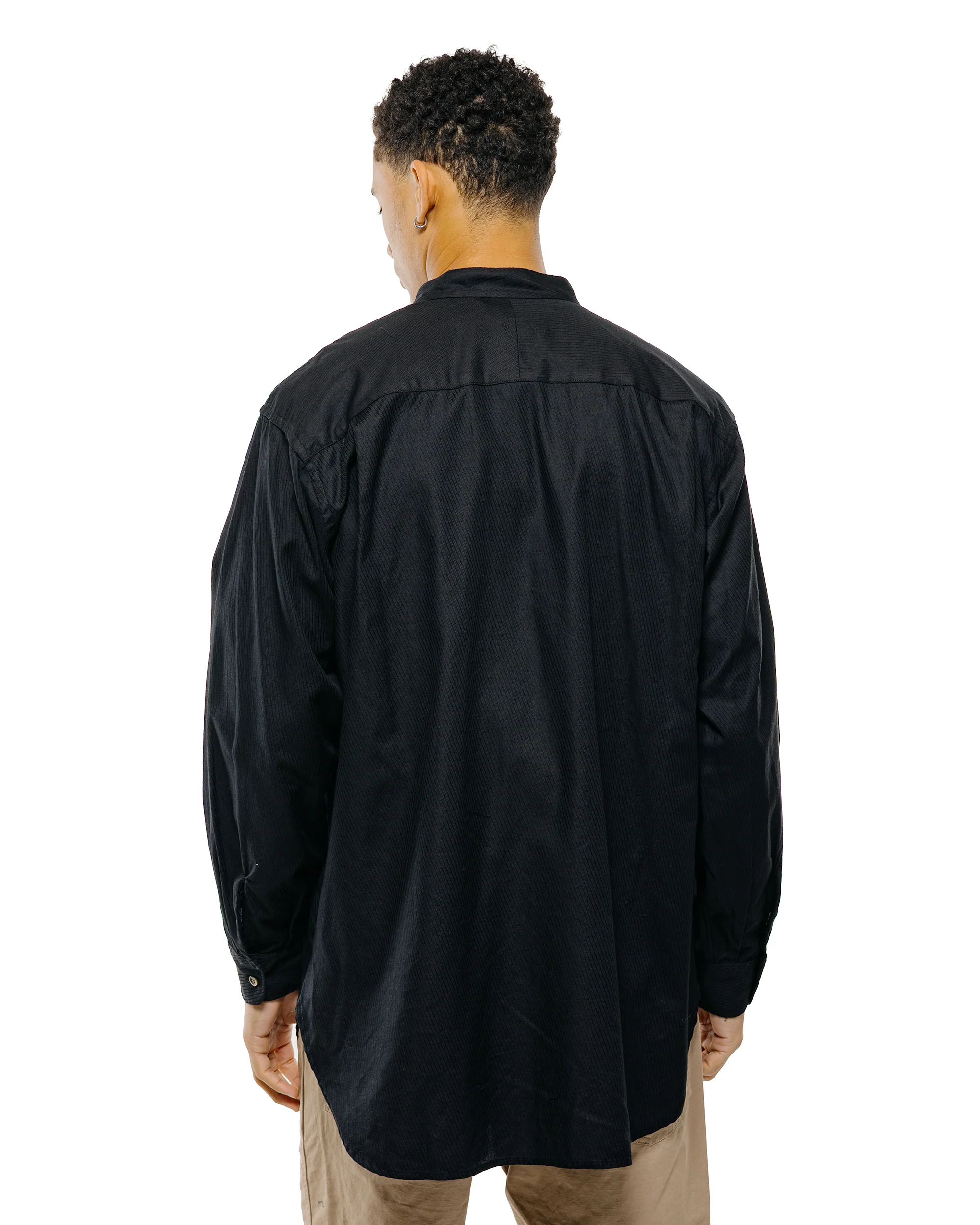 Engineered Garments Wing Collar Shirt Black Cotton Diagonal Dobby Stripe - Image 3