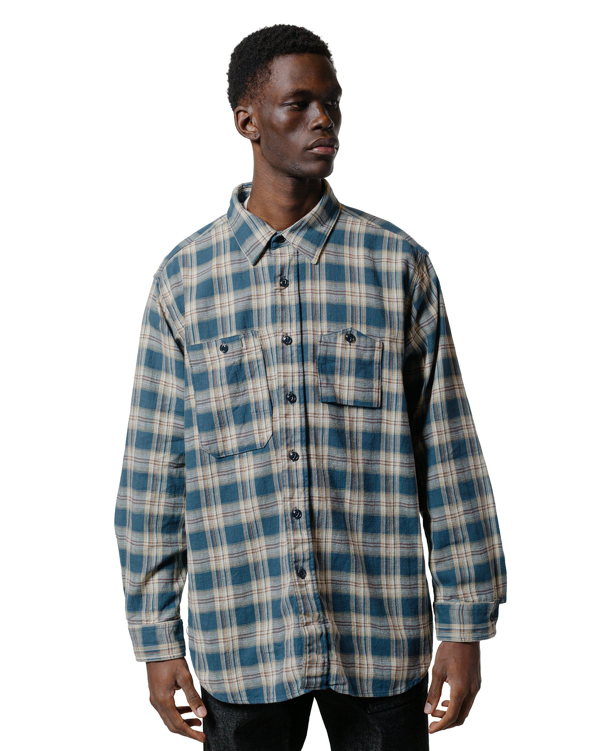 Engineered Garments Work Shirt Navy Cotton Plaid Jacquard - Image 2