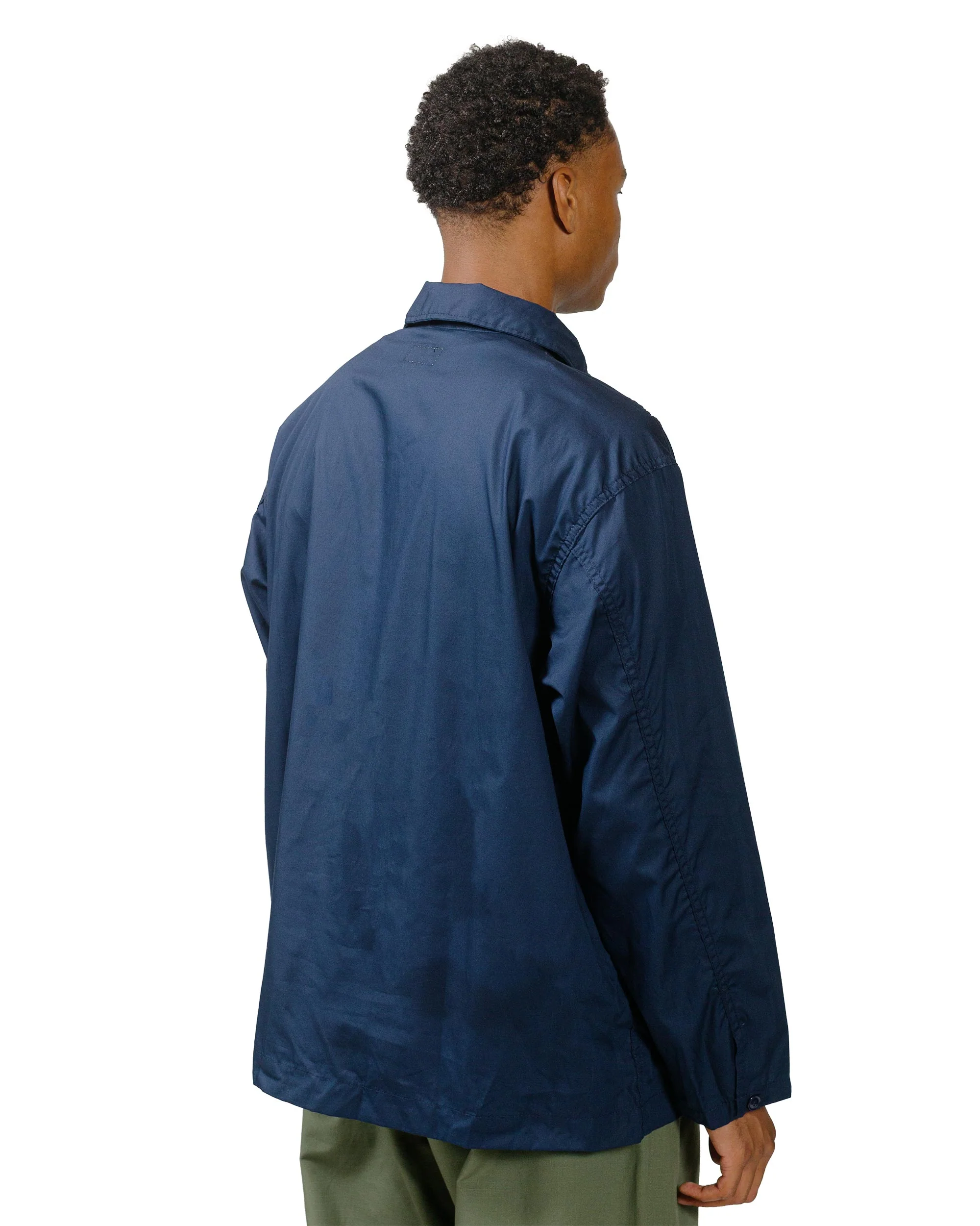 Engineered Garments Workaday Army Pop Over Shirt Navy Superfine Poplin - Image 3