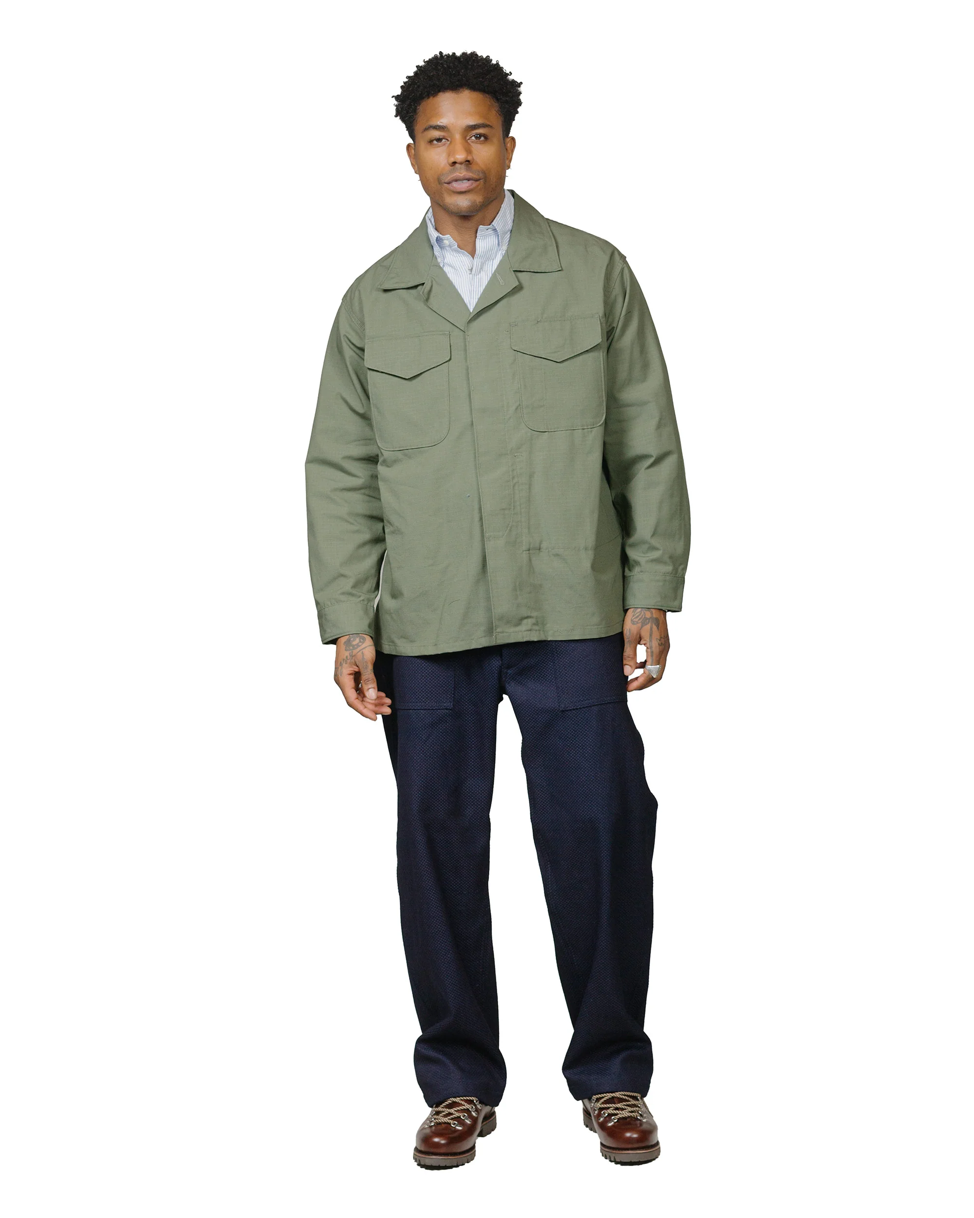 Engineered Garments Workaday MC Shirt Jacket Olive Cotton Ripstop - Image 4
