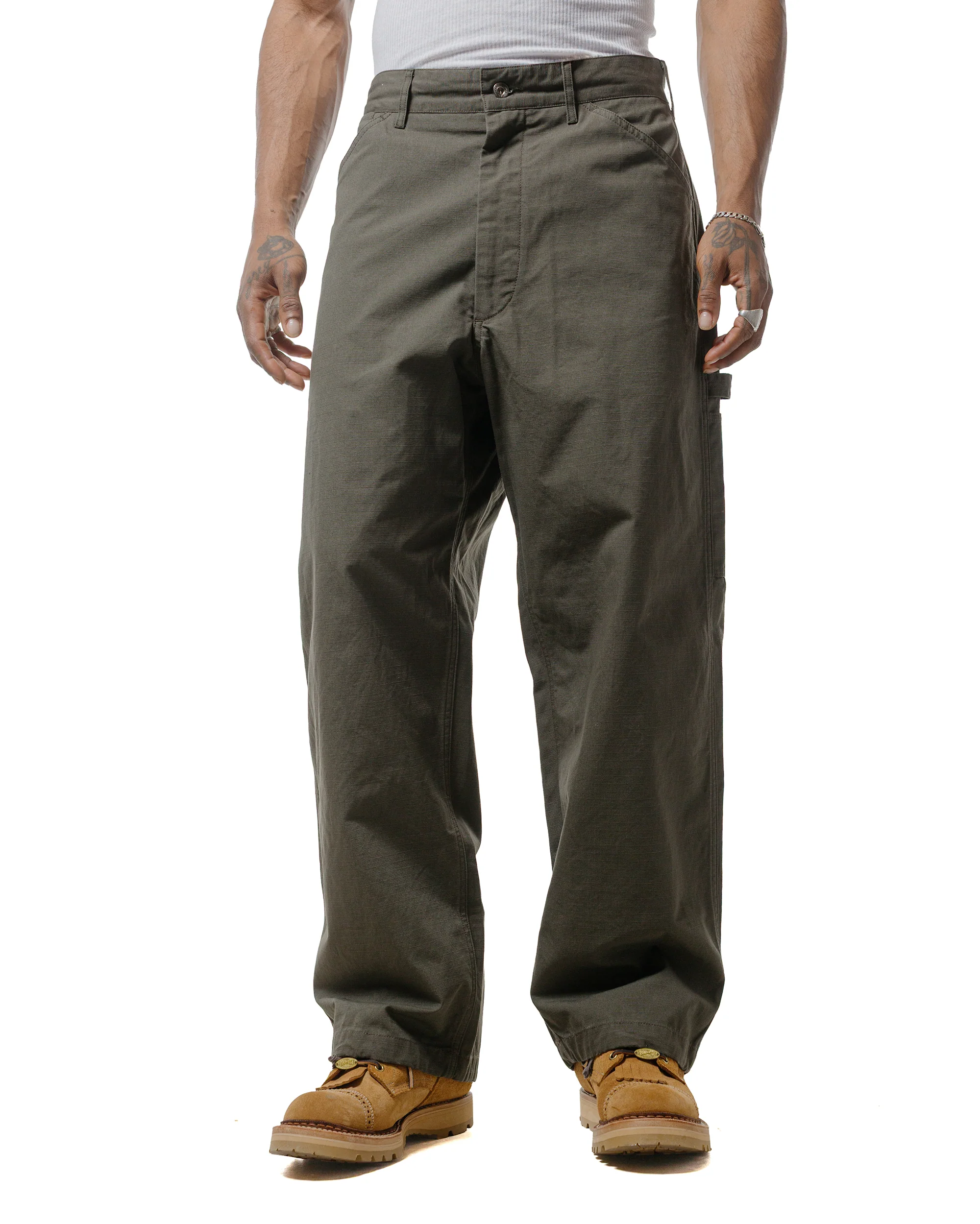 Engineered Garments Workaday Painter Pant Olive Heavyweight Cotton Ripstop - Image 2
