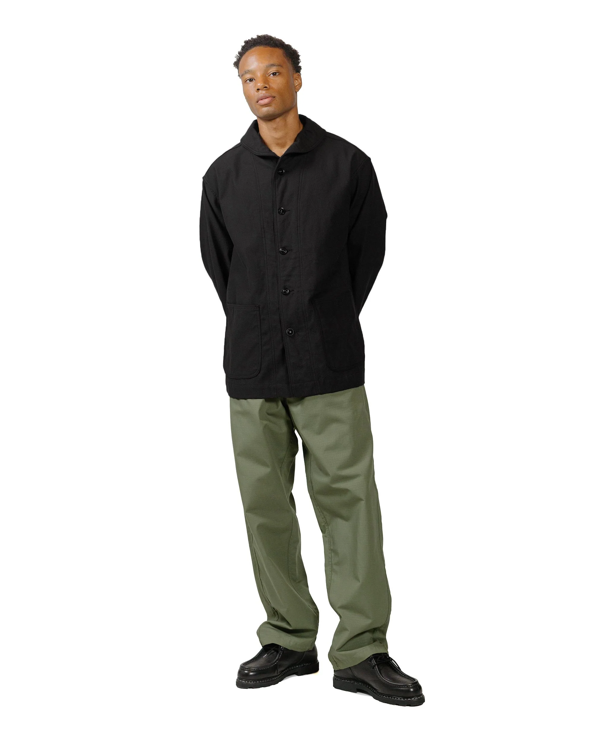 Engineered Garments Workaday Shawl Collar Jacket Black Cotton Reverse Sateen - Image 4