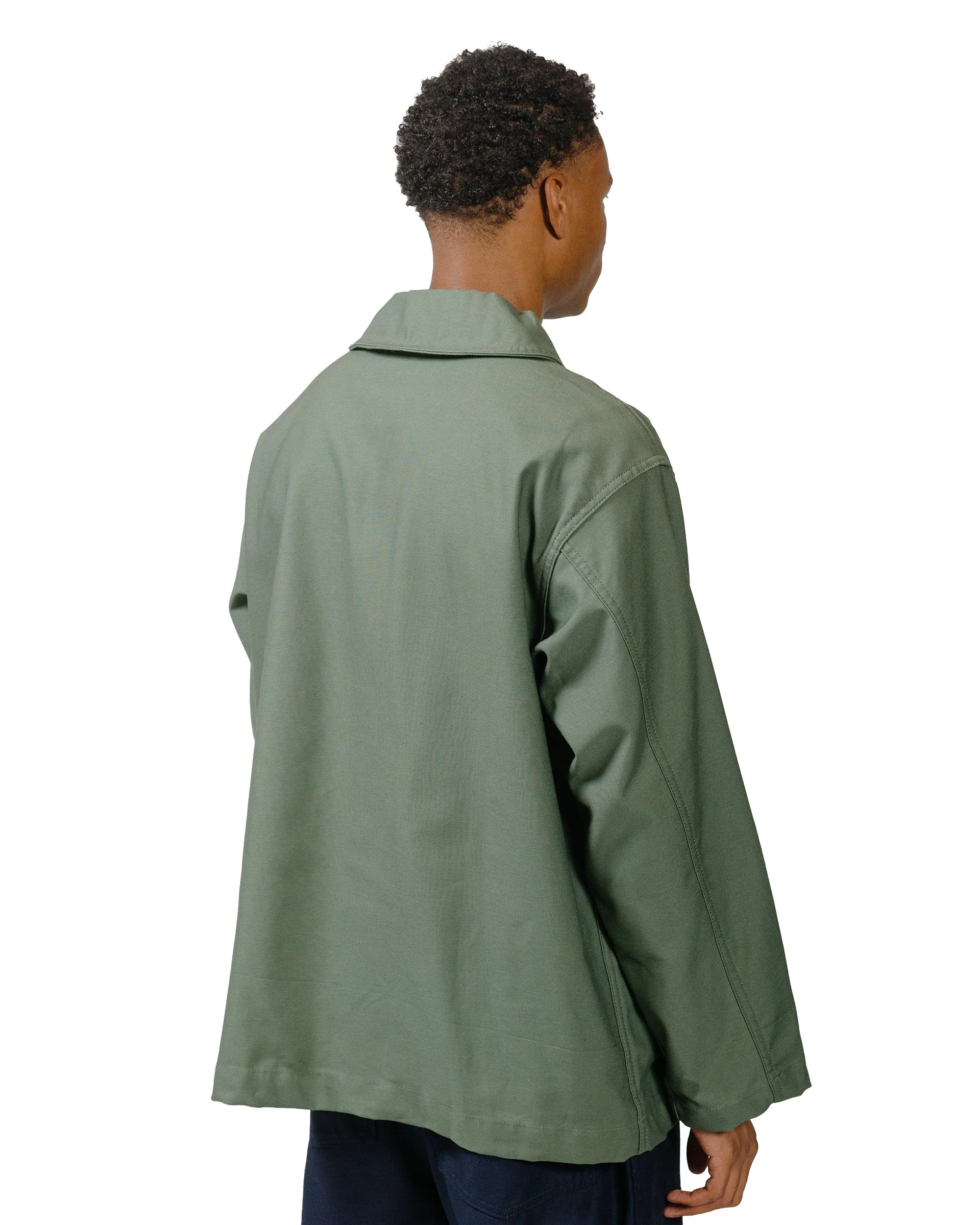 Engineered Garments Workaday Shawl Collar Jacket Olive Cotton Reverse Sateen - Image 3