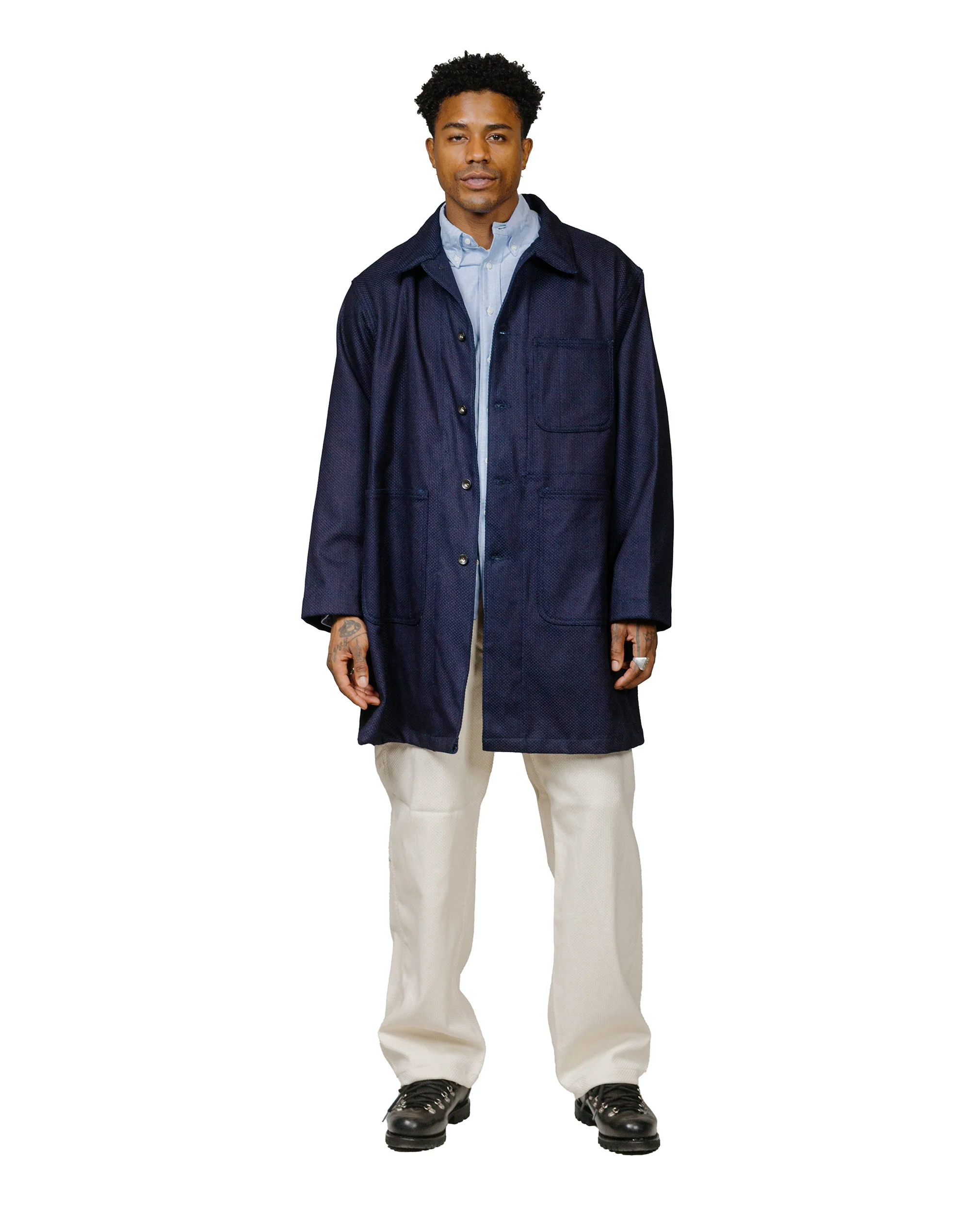 Engineered Garments Workaday Shop Coat Dark Navy Cotton Heavy Basketweave - Image 2