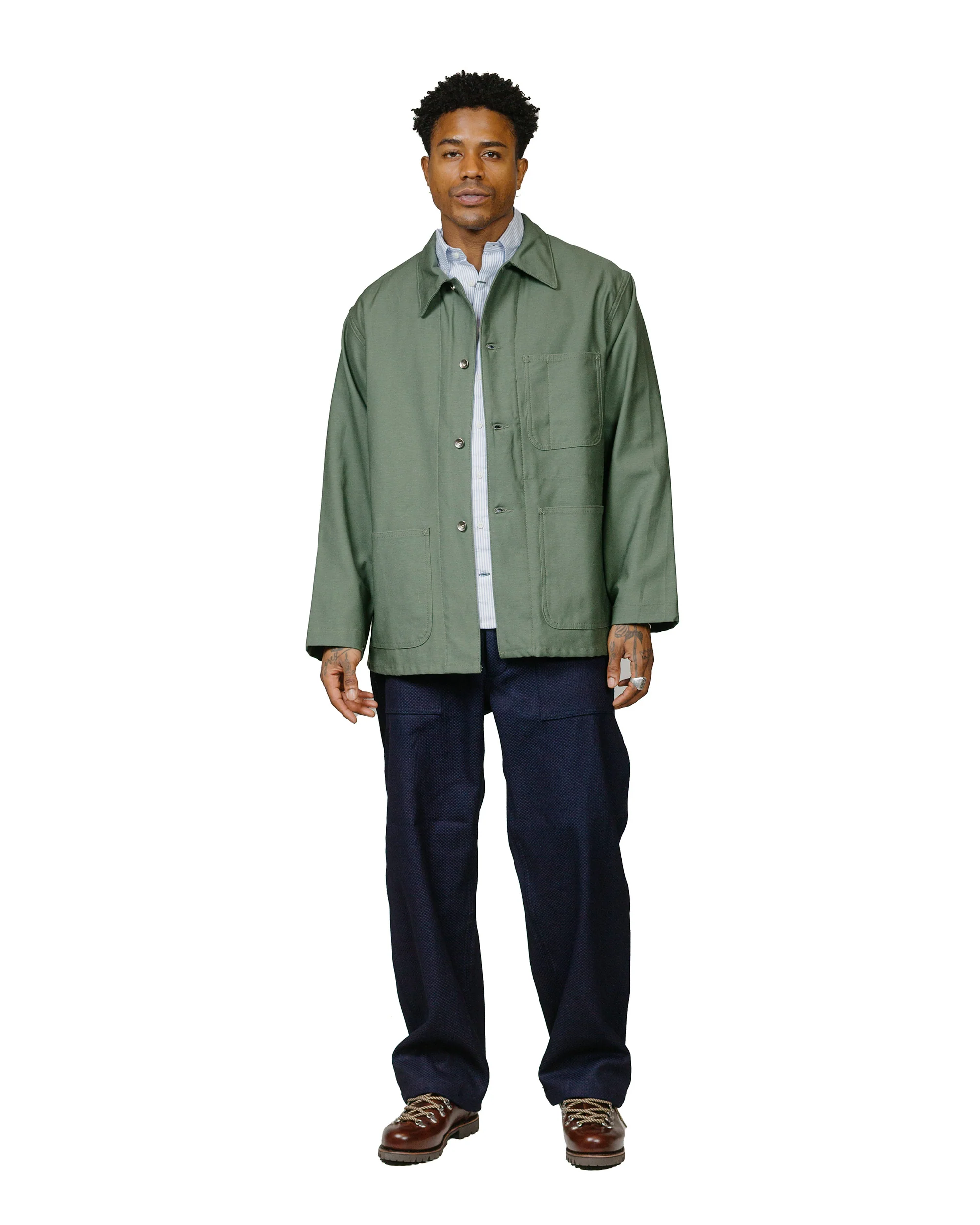 Engineered Garments Workaday Utility Jacket Olive Cotton Reverse Sateen - Image 4