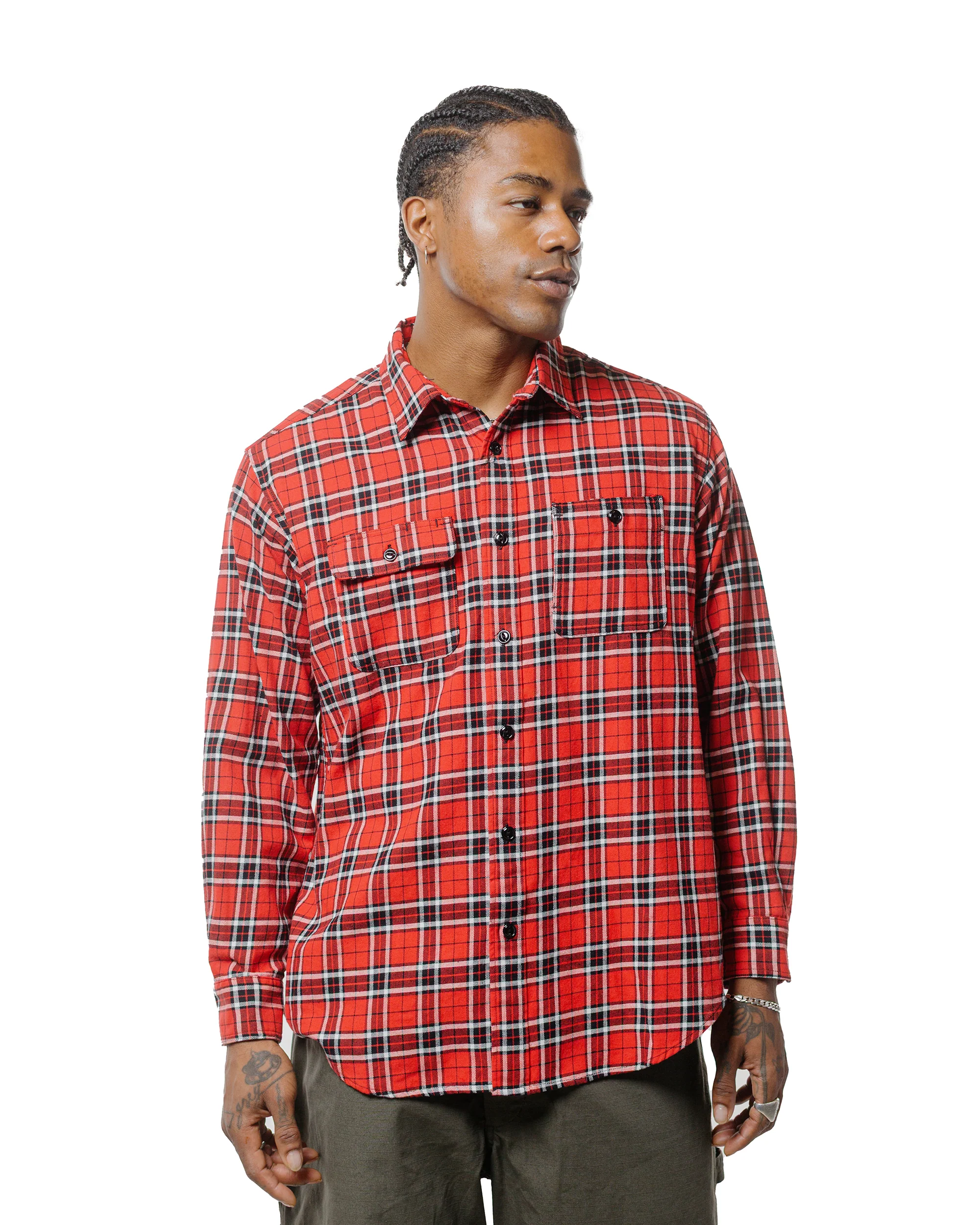 Engineered Garments Workaday Utility Shirt Red Cotton Twill Plaid - Image 2