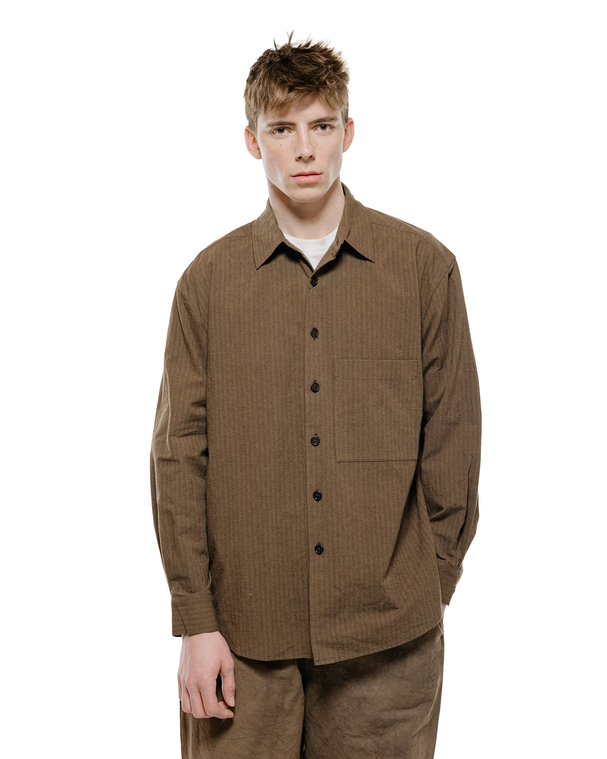 evan kinori Big Shirt Two Hemp/Cotton Stripe Charcoal/Dark Olive - Image 2