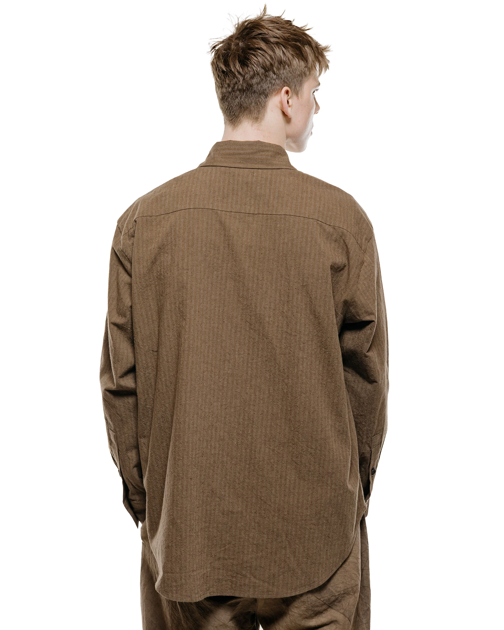 evan kinori Big Shirt Two Hemp/Cotton Stripe Charcoal/Dark Olive - Image 3
