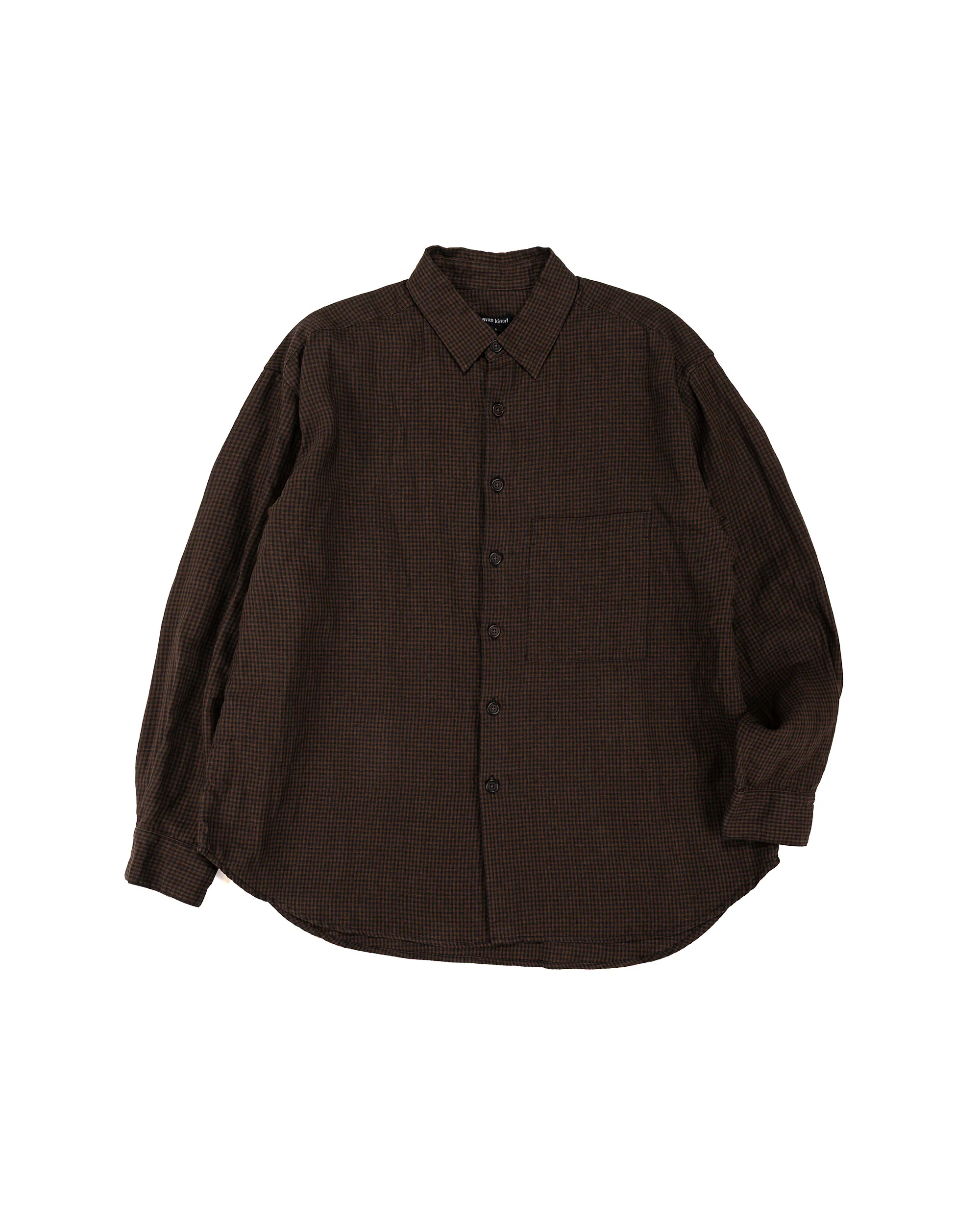 evan kinori Big Shirt Two Overdyed Linen Check Brown/Black Logwood Overdye
