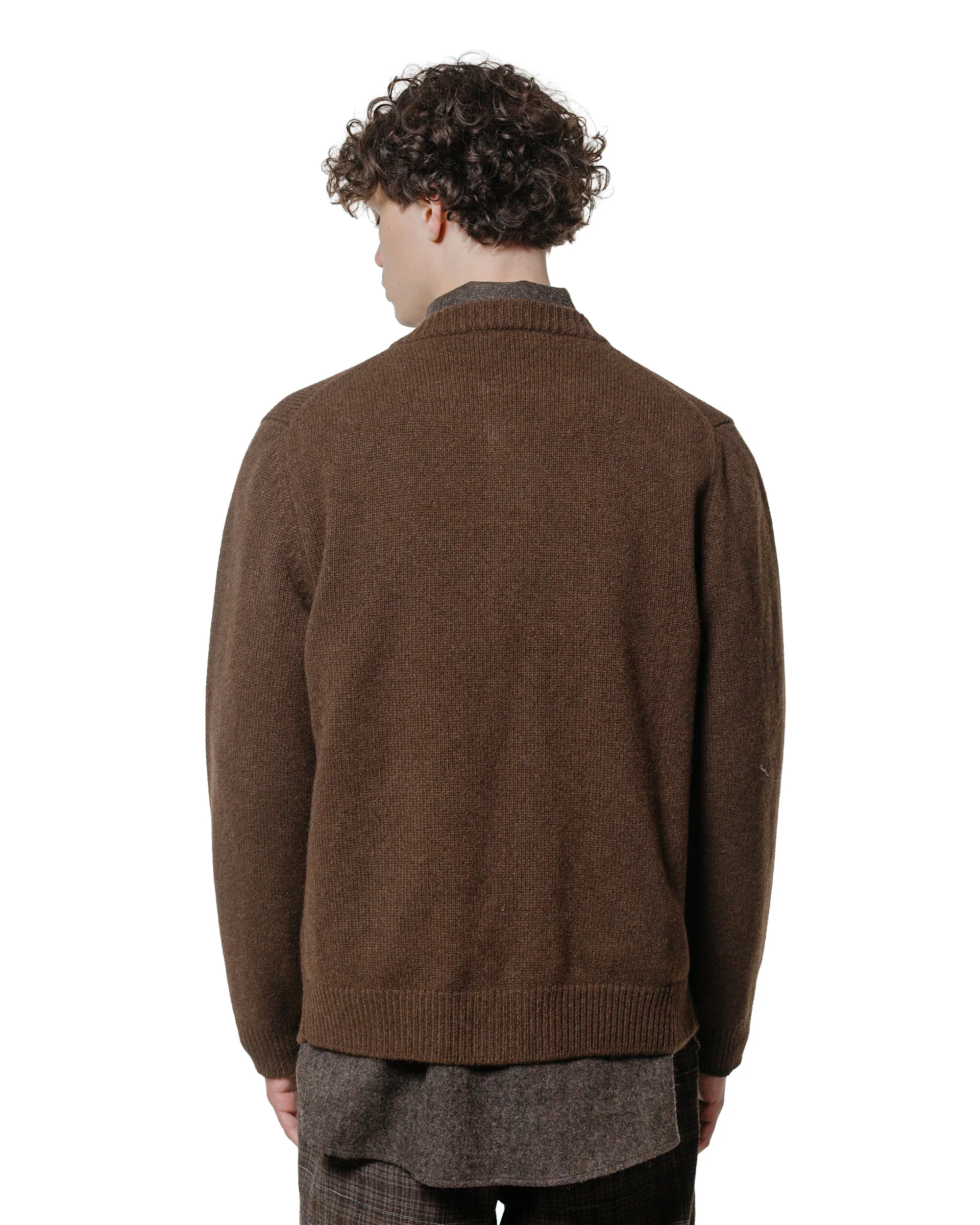 evan kinori Crewneck Cardigan Undyed Yak Wool Dark Brown - Image 3