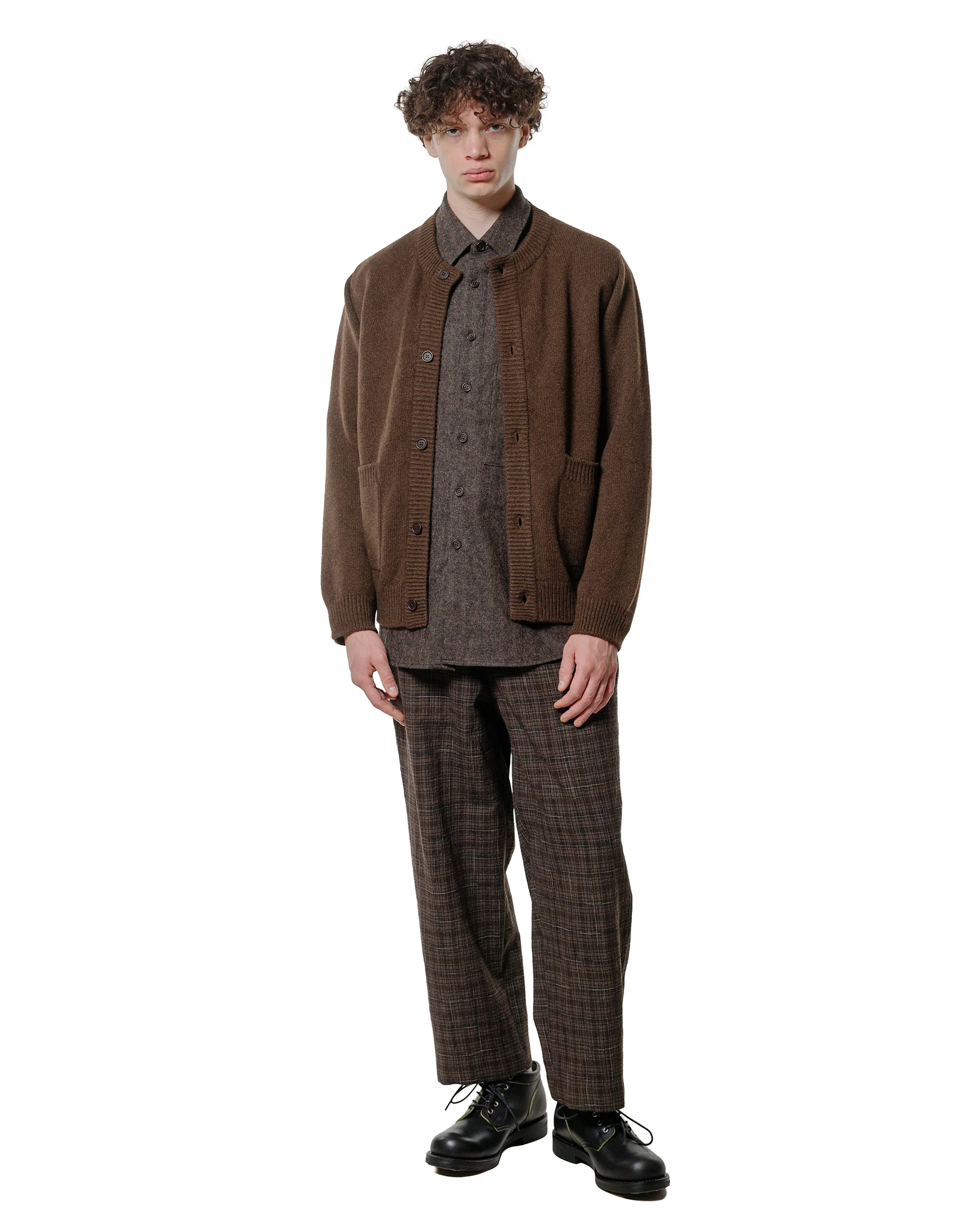 evan kinori Crewneck Cardigan Undyed Yak Wool Dark Brown - Image 4