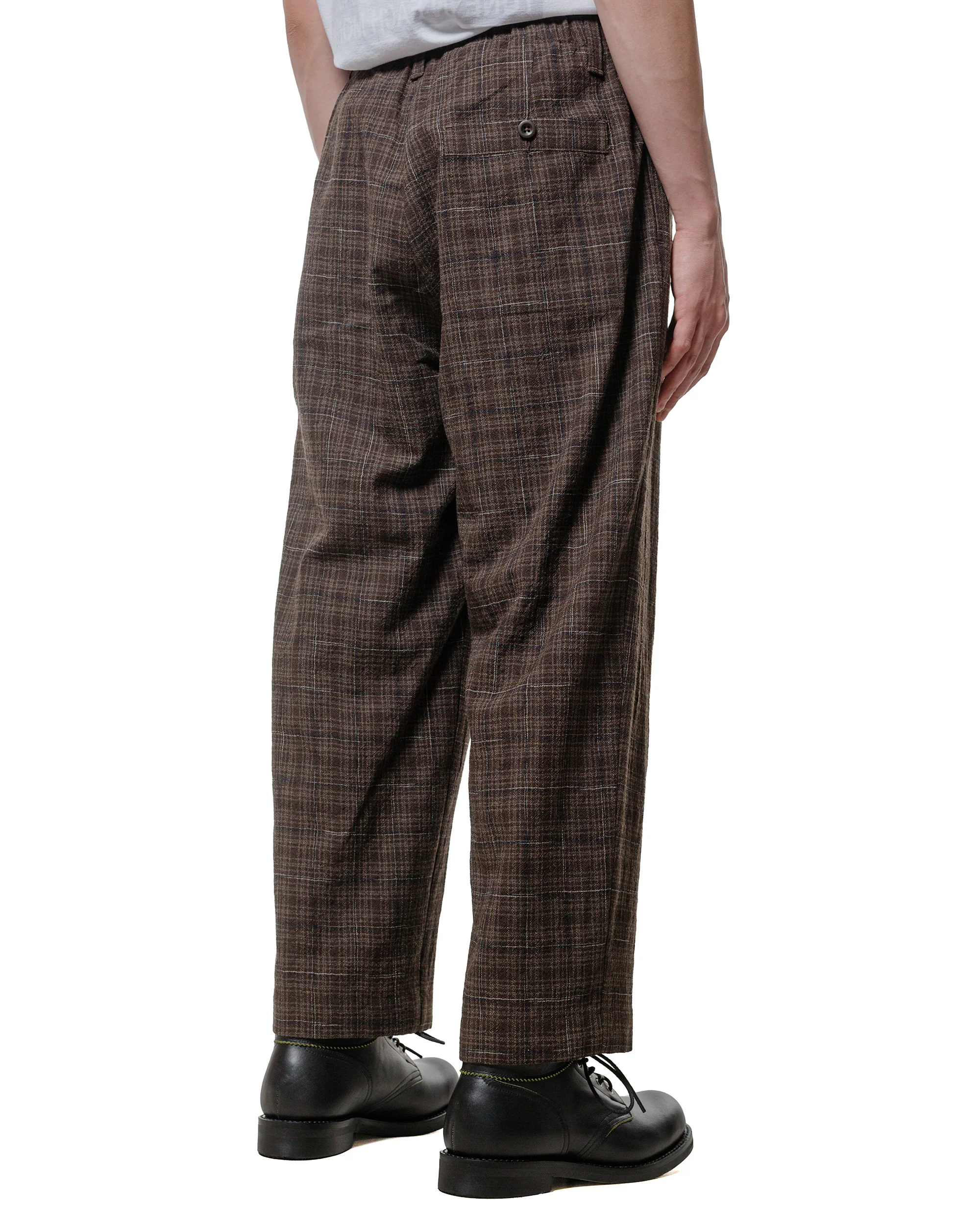 evan kinori Elastic Pant Kasuri Wool Check Brown/Beige/Navy - Image 3