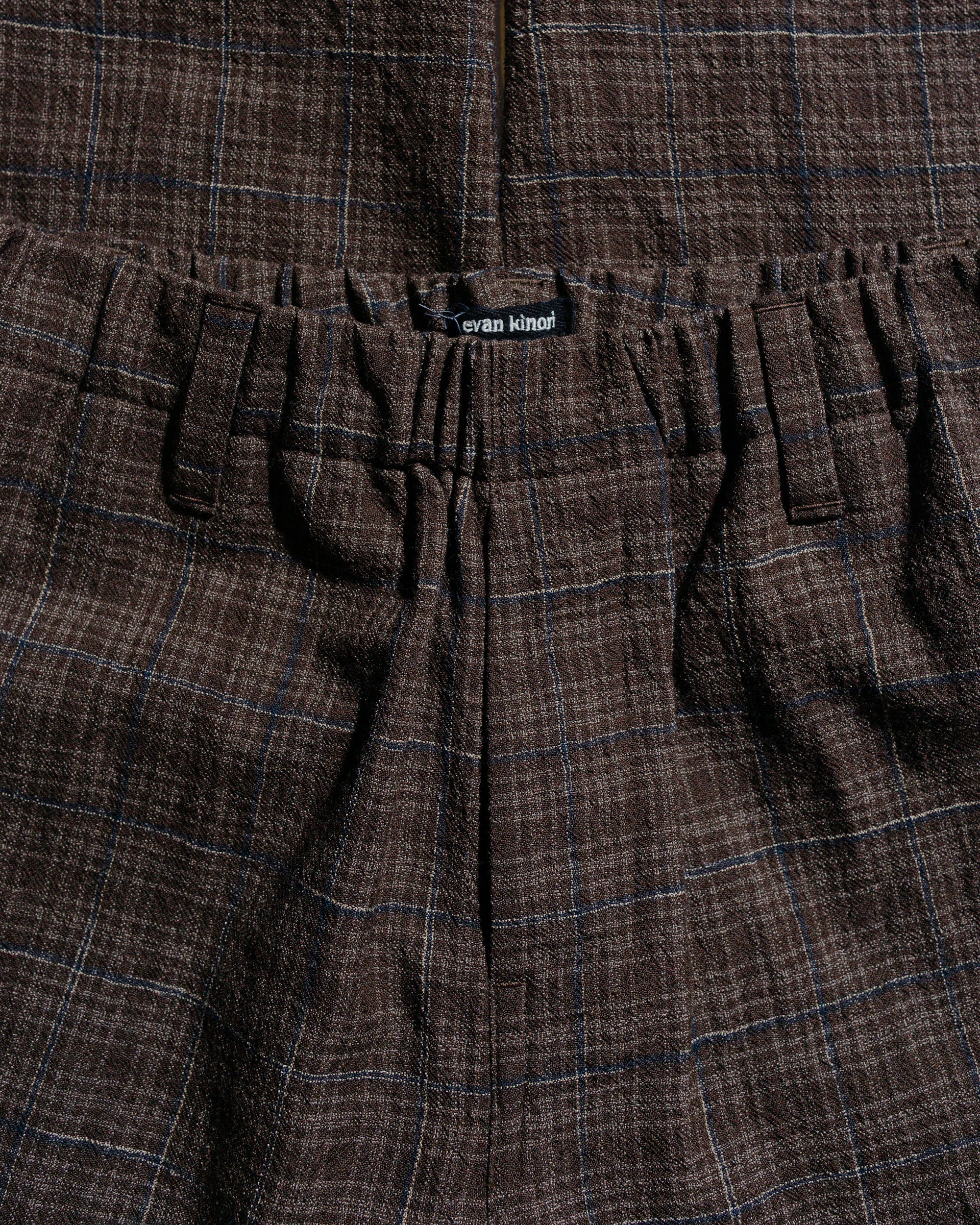evan kinori Elastic Pant Kasuri Wool Check Brown/Beige/Navy - Image 5