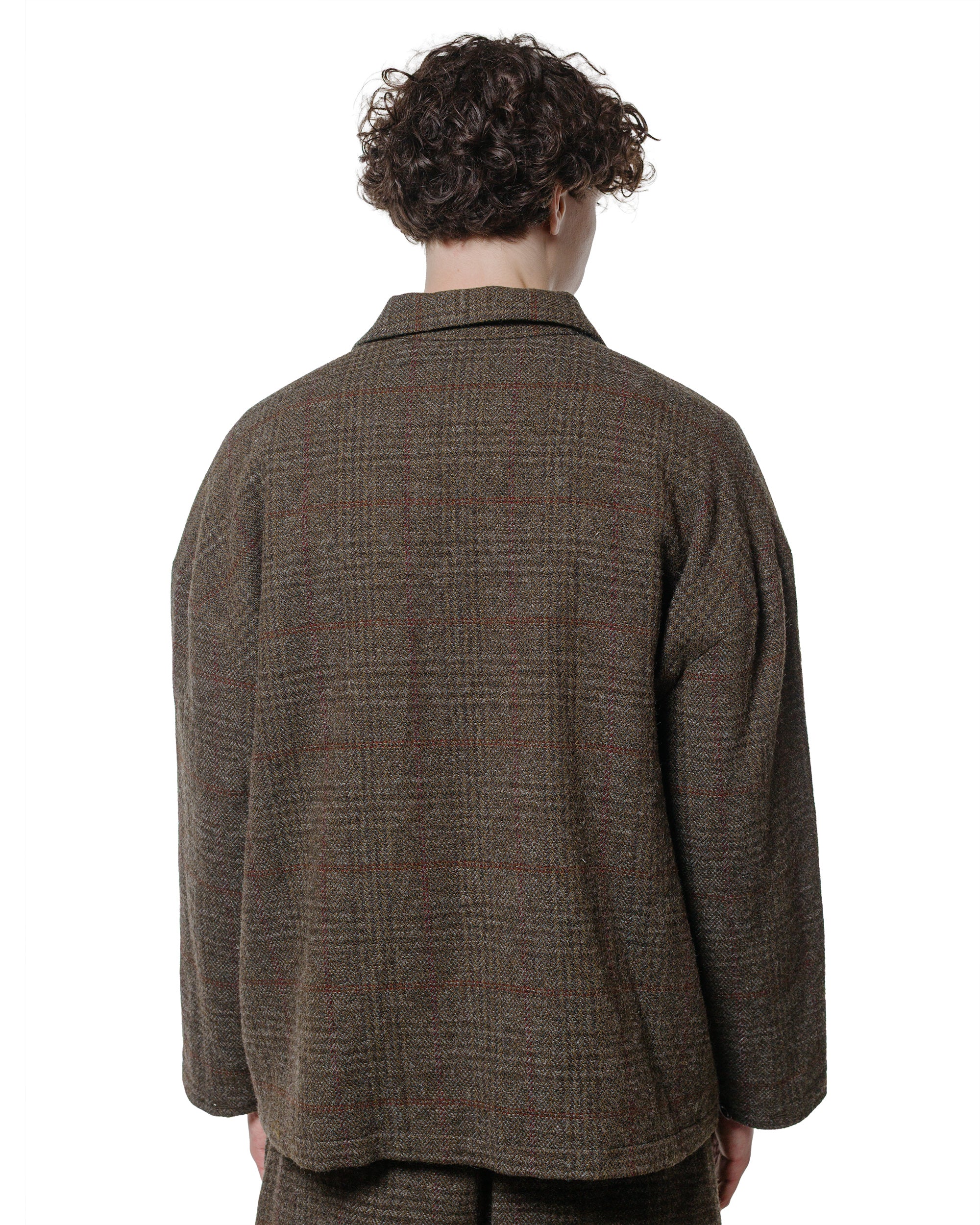 evan kinori Field Shirt Two Wool Herringbone Check Dark Olive/Charcoal - Image 3