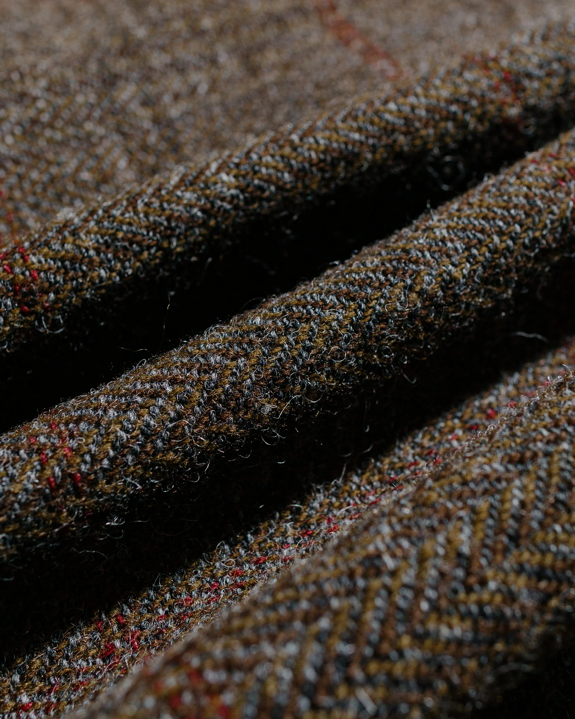 evan kinori Field Shirt Two Wool Herringbone Check Dark Olive/Charcoal - Image 6