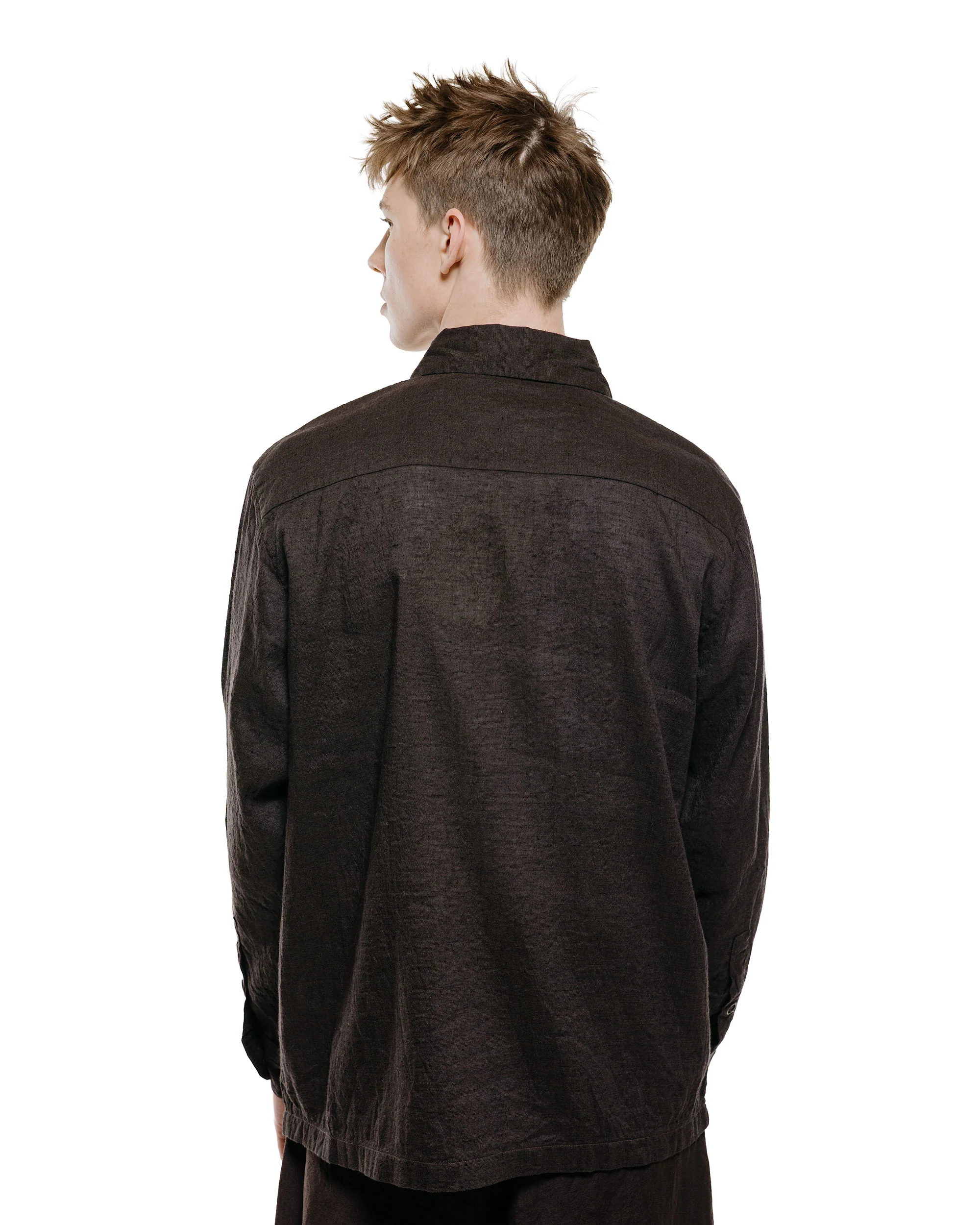 evan kinori Flat Hem Shirt Linen/Cotton Summercloth Brown/Navy - Image 3