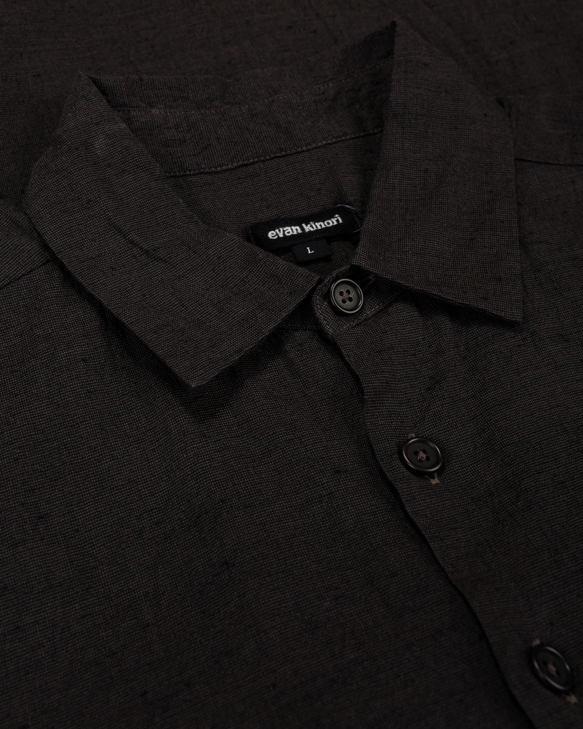 evan kinori Flat Hem Shirt Linen/Cotton Summercloth Brown/Navy - Image 5