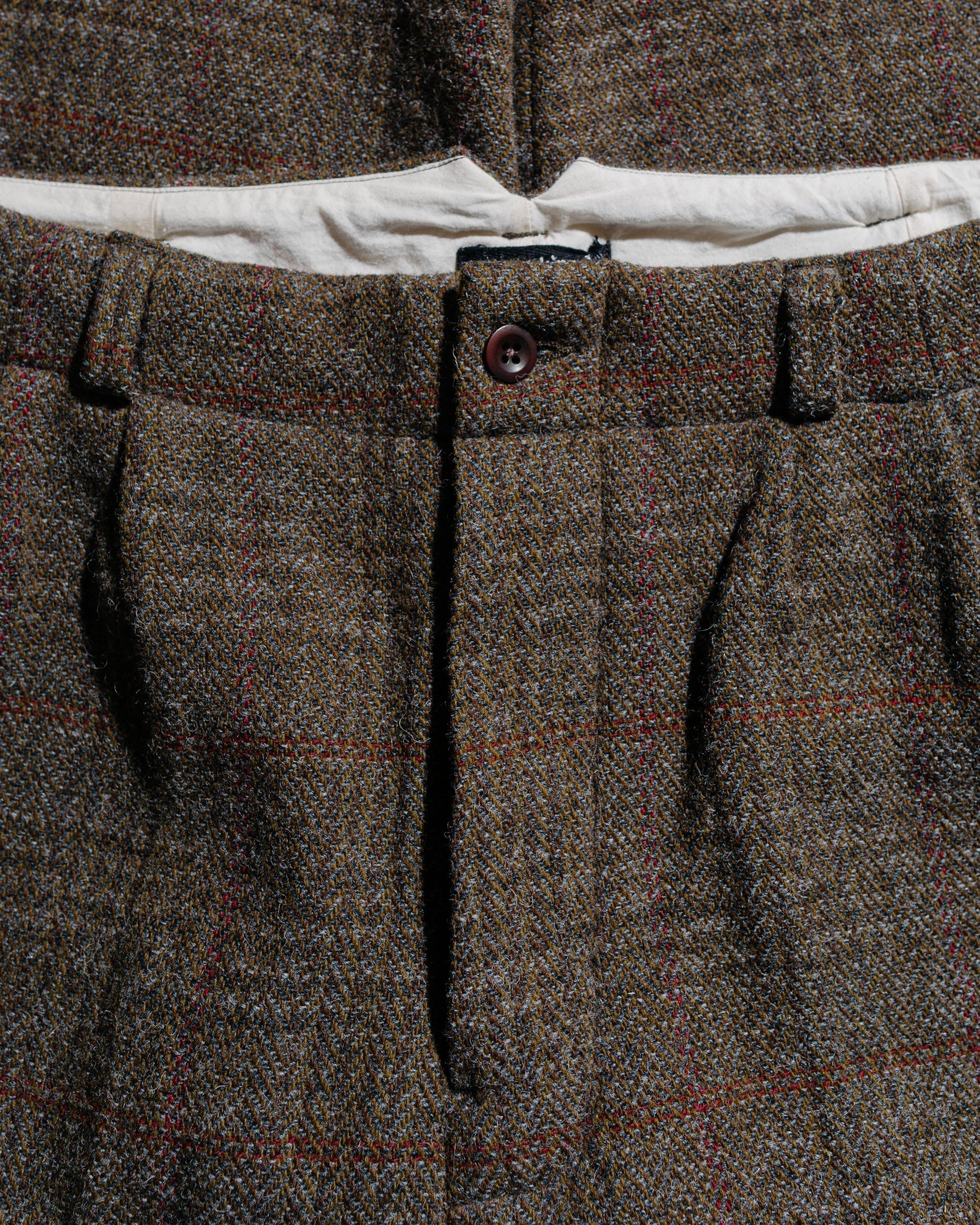 evan kinori Two Pleat Pant Wool Herringbone Check Dark Olive/Charcoal - Image 5