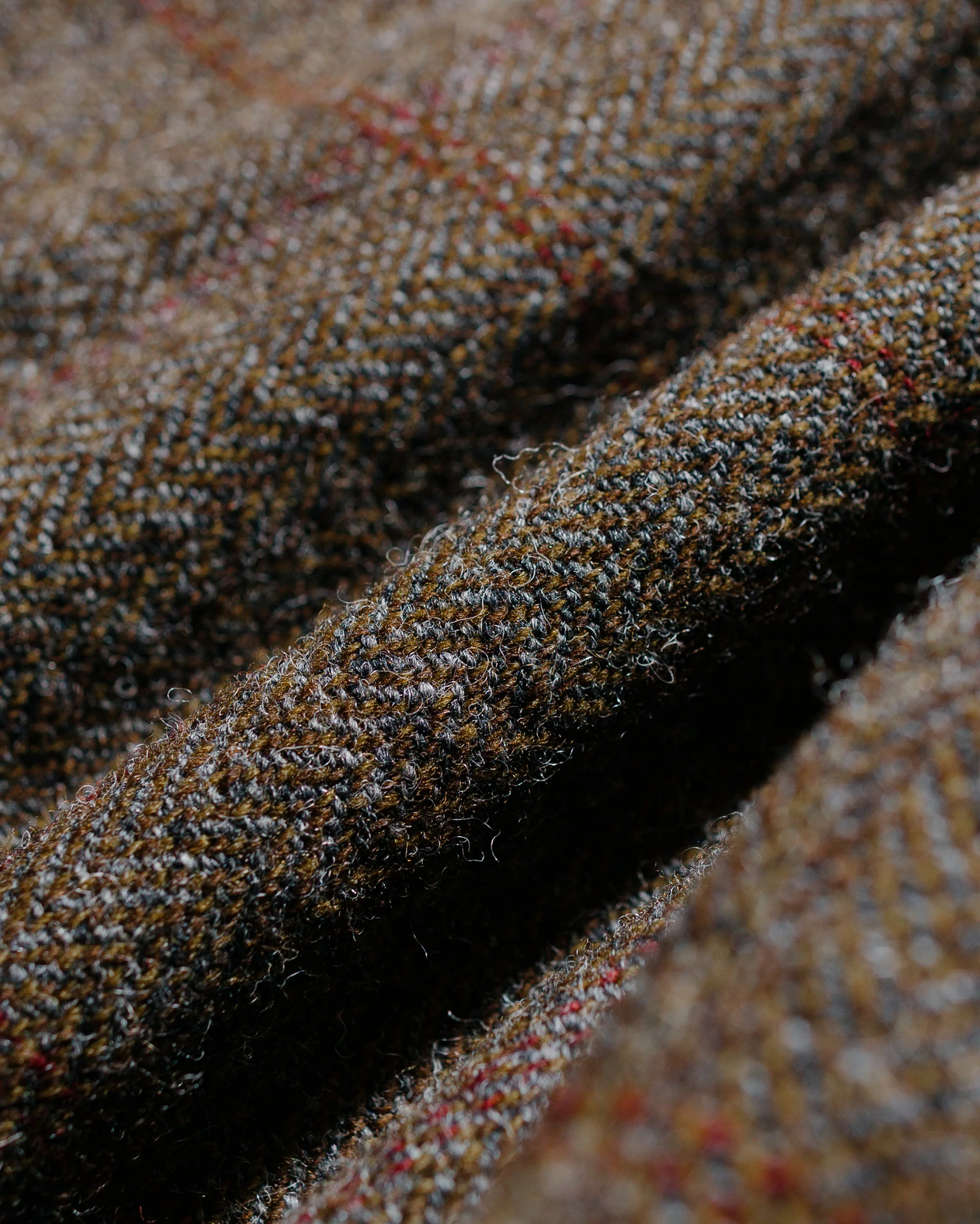 evan kinori Two Pleat Pant Wool Herringbone Check Dark Olive/Charcoal - Image 6