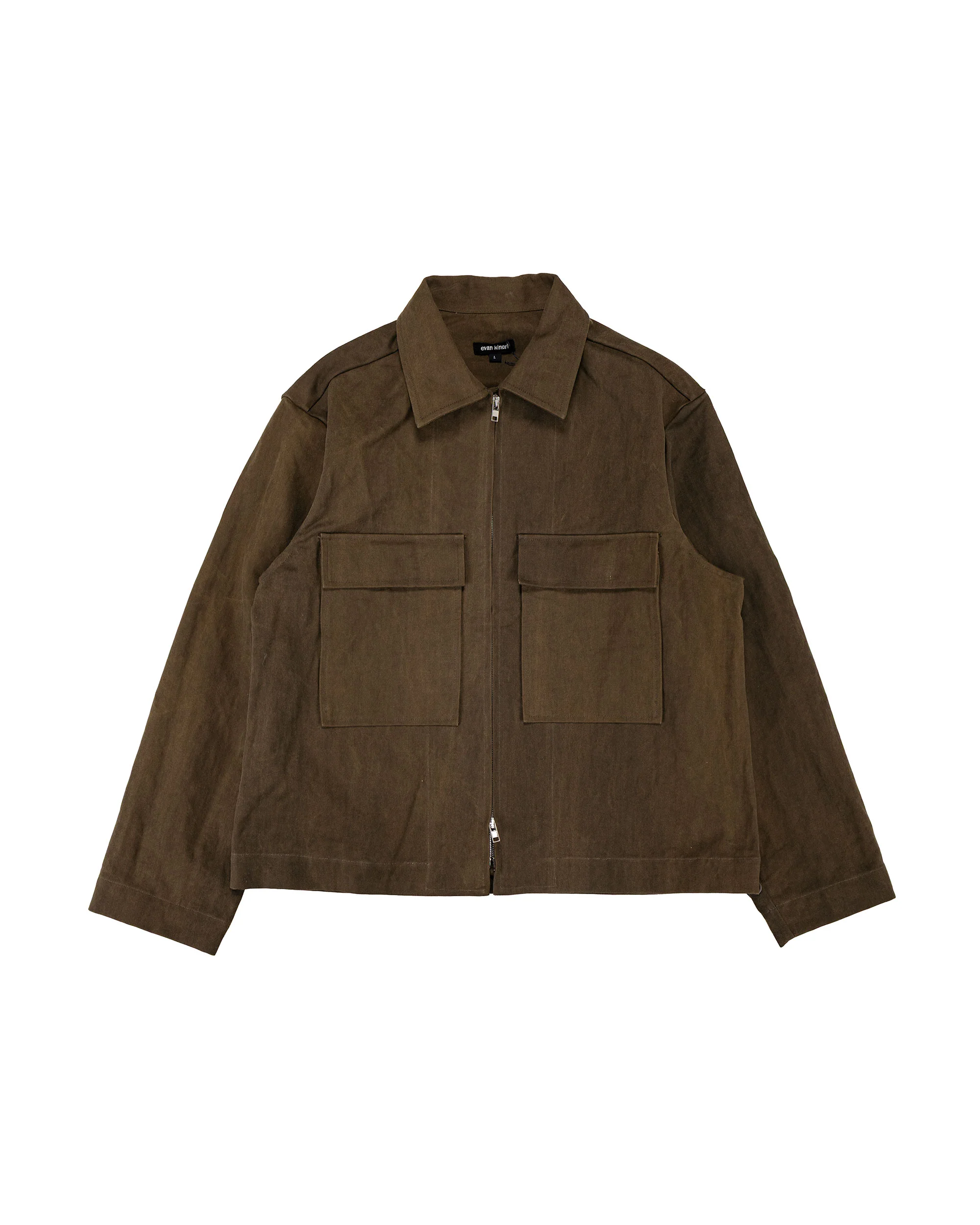 evan kinori Zip Jacket Cotton/Washi Canvas Dark Olive Sumi Ink Dye