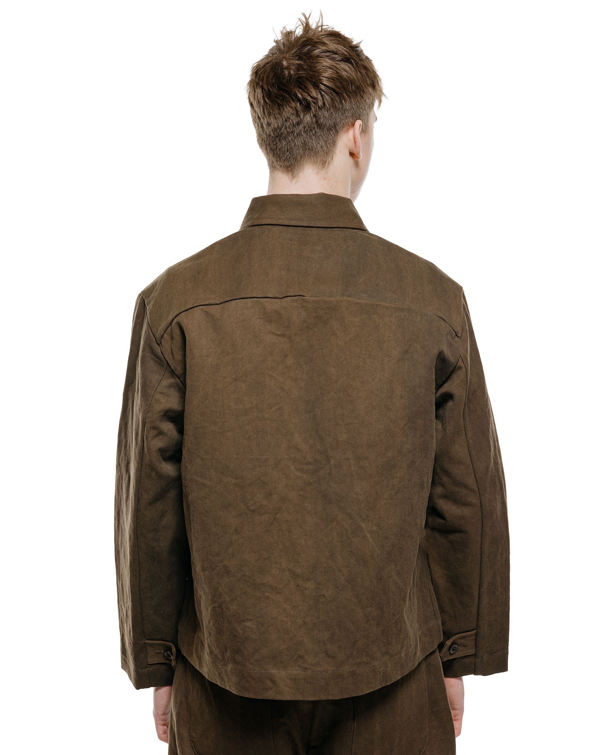evan kinori Zip Jacket Cotton/Washi Canvas Dark Olive Sumi Ink Dye - Image 3