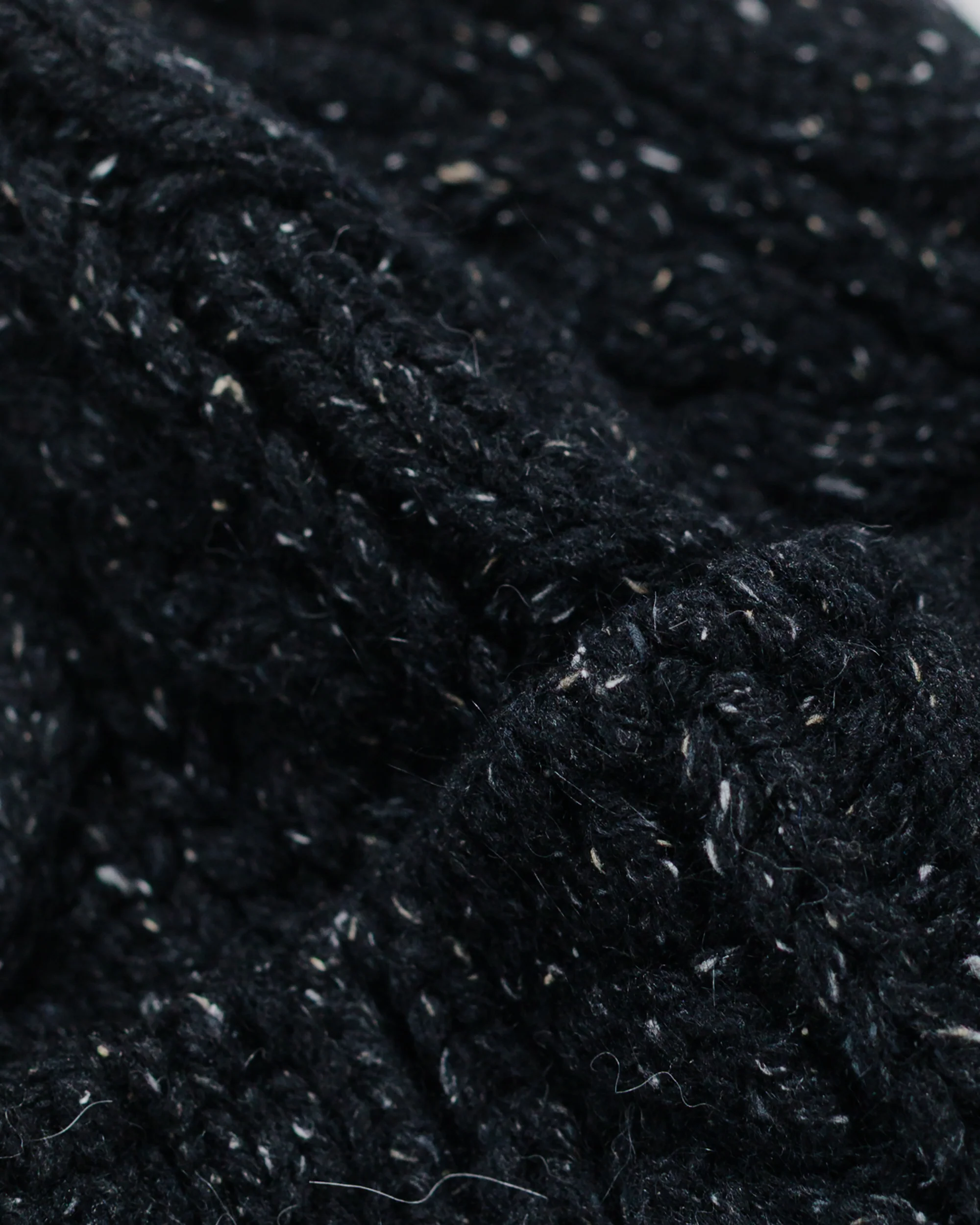 Found Feather Chunky Cable Knit Beanie Italian Donegal Wool Black - Image 2