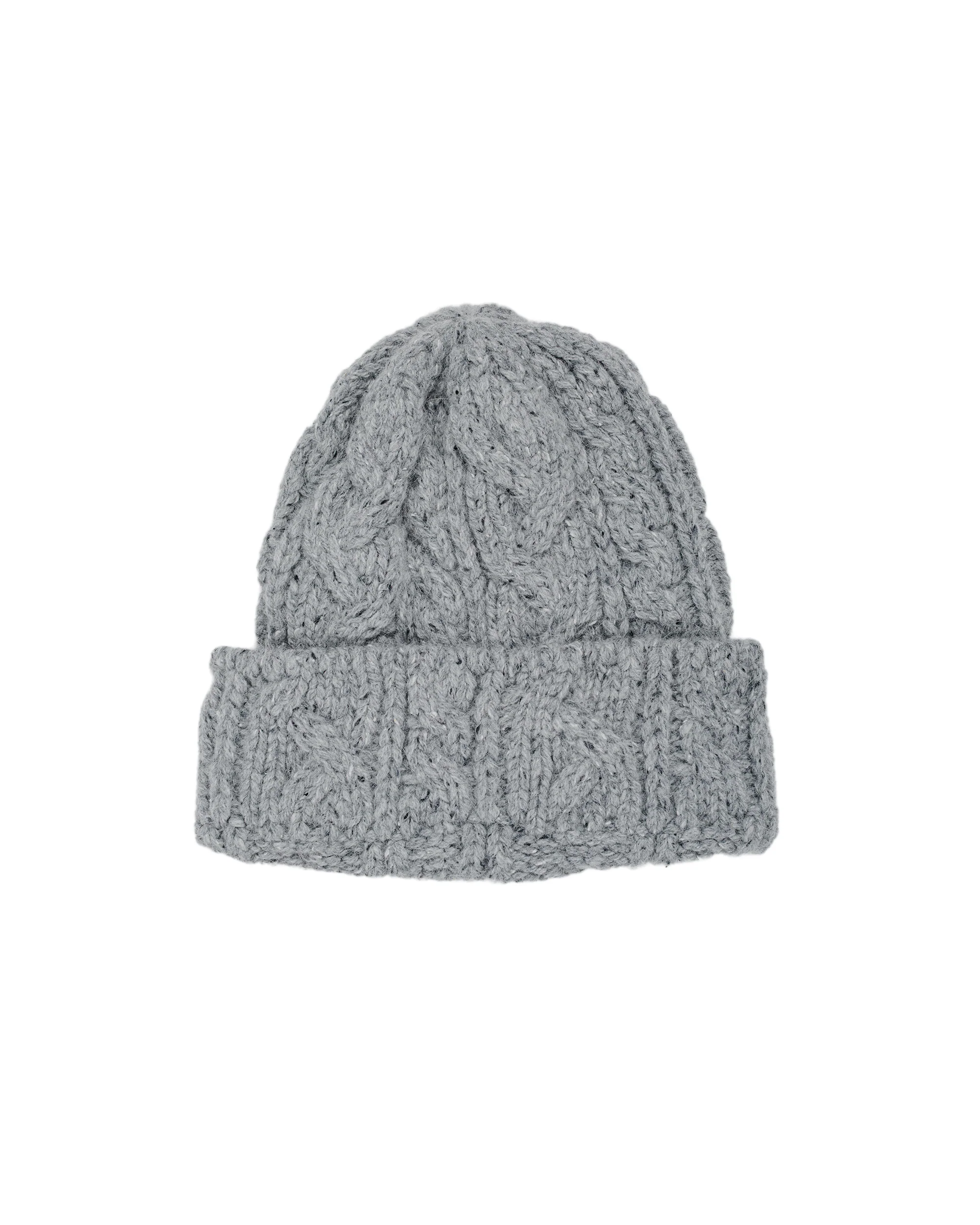 Found Feather Chunky Cable Knit Beanie Italian Donegal Wool Grey