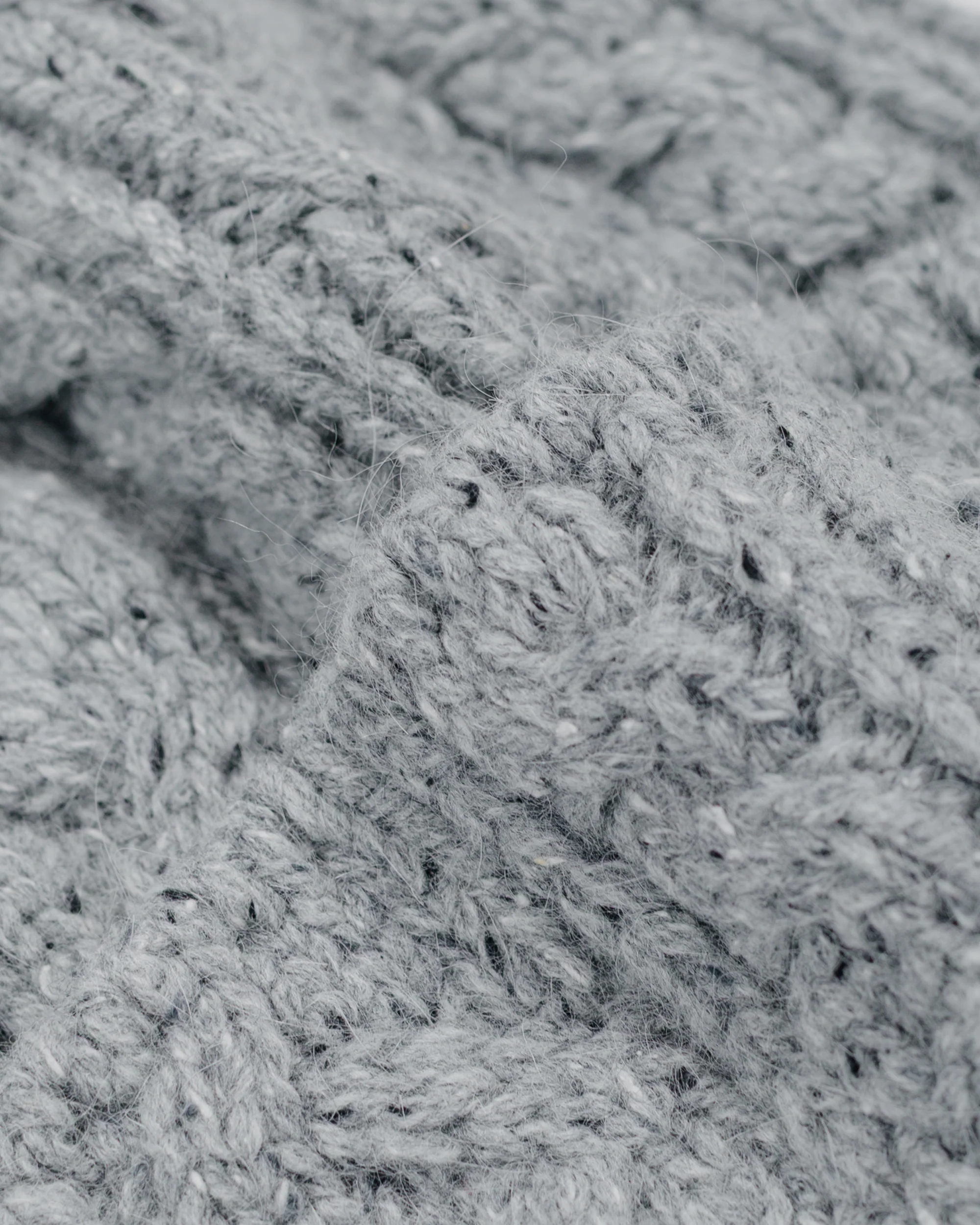 Found Feather Chunky Cable Knit Beanie Italian Donegal Wool Grey - Image 2