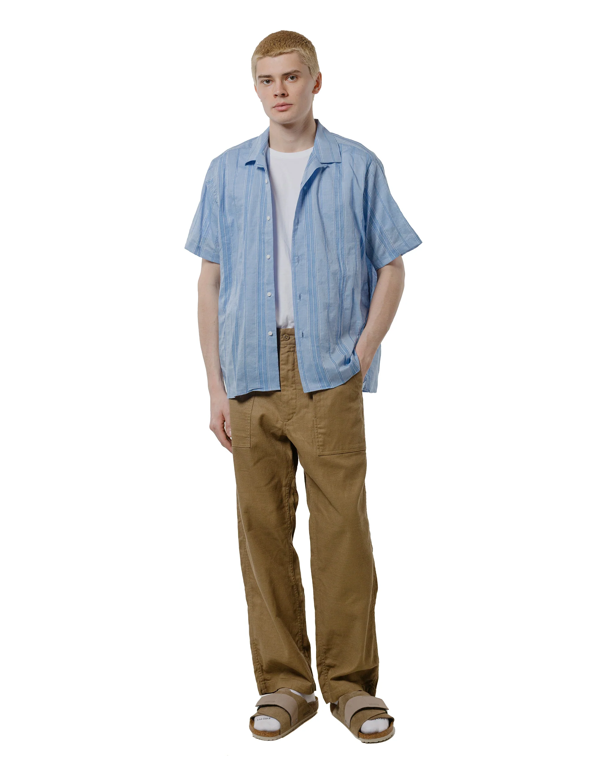 Gitman Vintage Bros. Blue Japanese Dobby Stripe Camp Shirt - Image 4