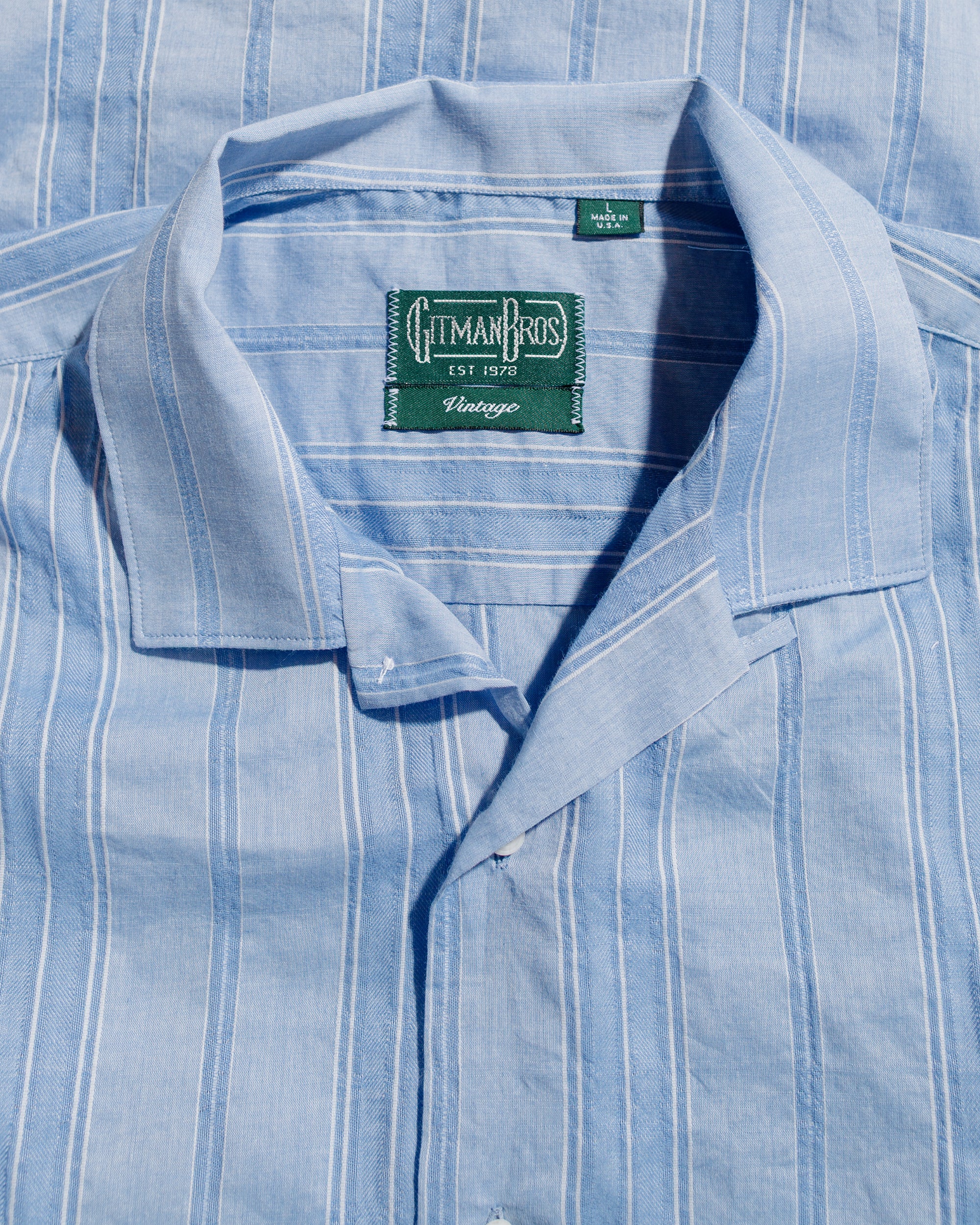 Gitman Vintage Bros. Blue Japanese Dobby Stripe Camp Shirt - Image 5
