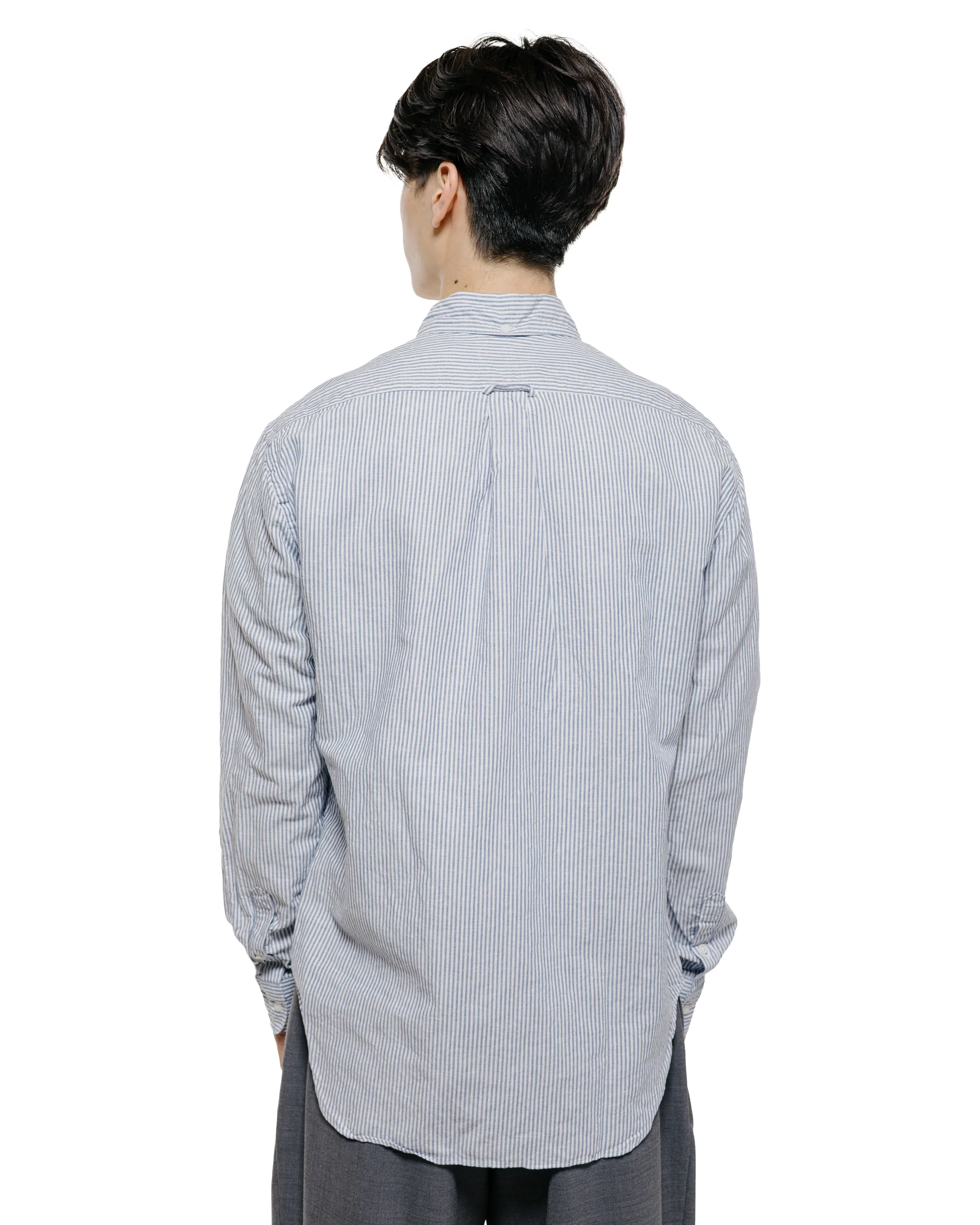 Gitman Vintage Bros. Blue Stripe Linen Long Sleeve Shirt - Image 3