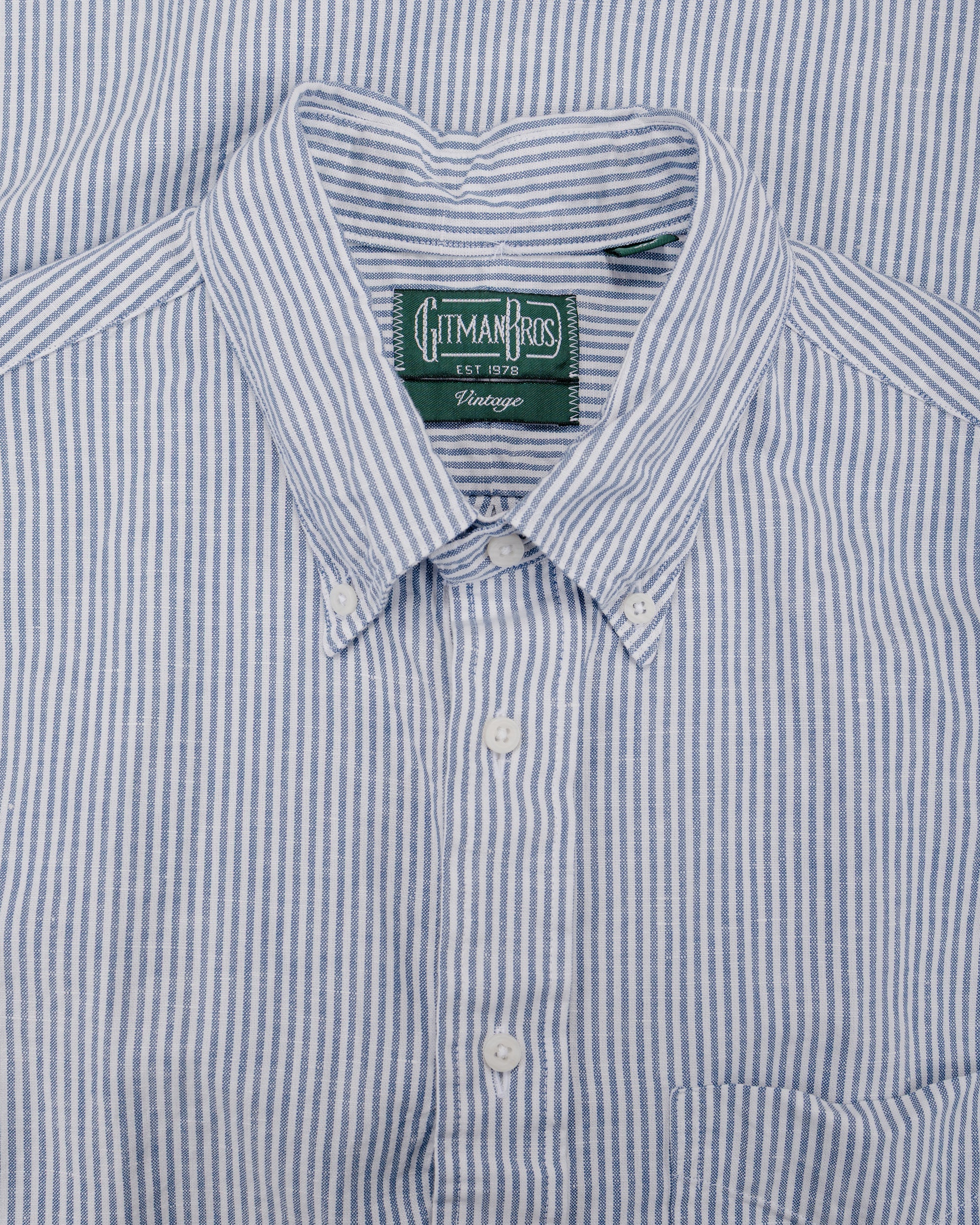 Gitman Vintage Bros. Blue Stripe Linen Long Sleeve Shirt - Image 4