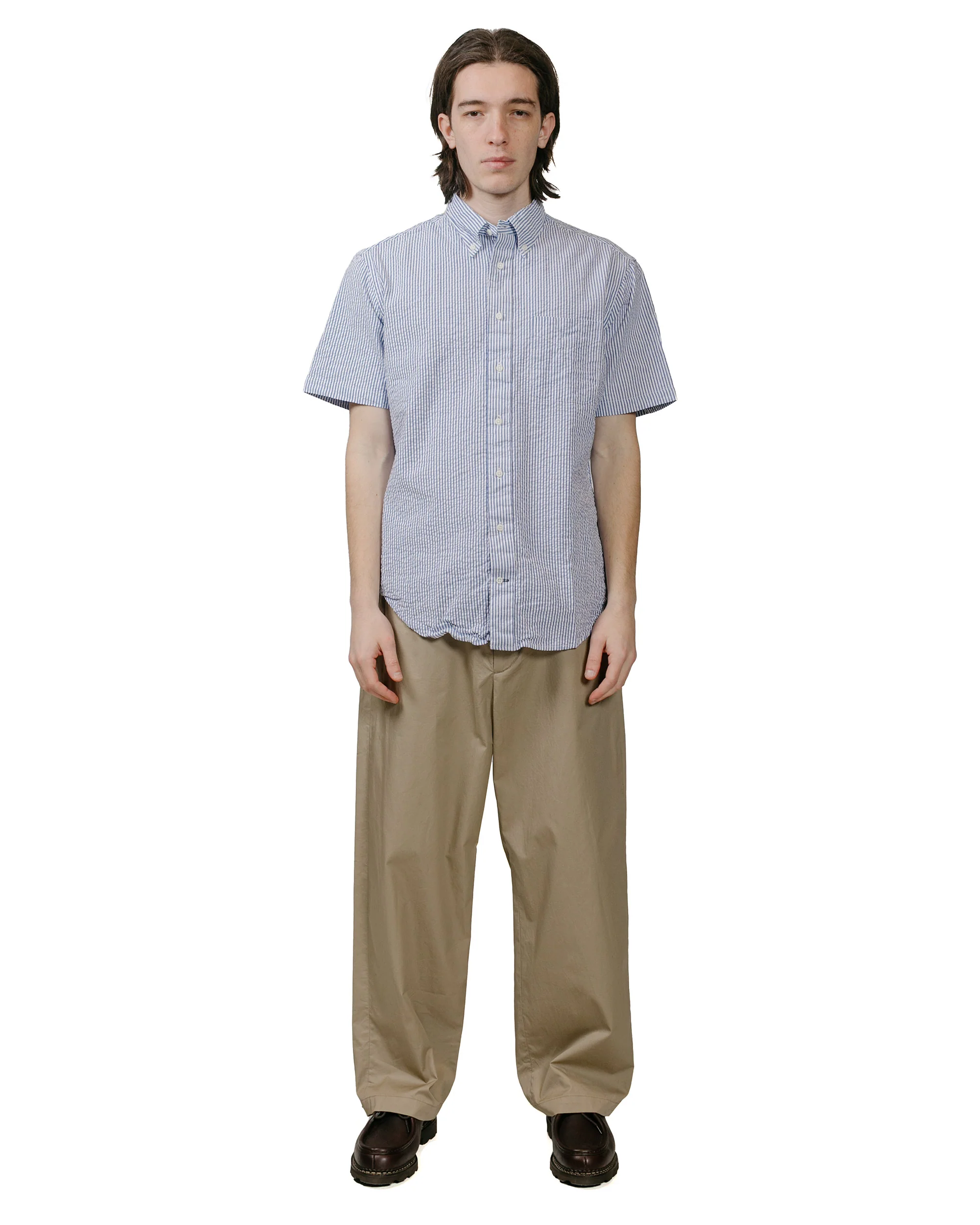 Gitman Vintage Bros. Blue Stripe Seersucker Short Sleeve Shirt - Image 4