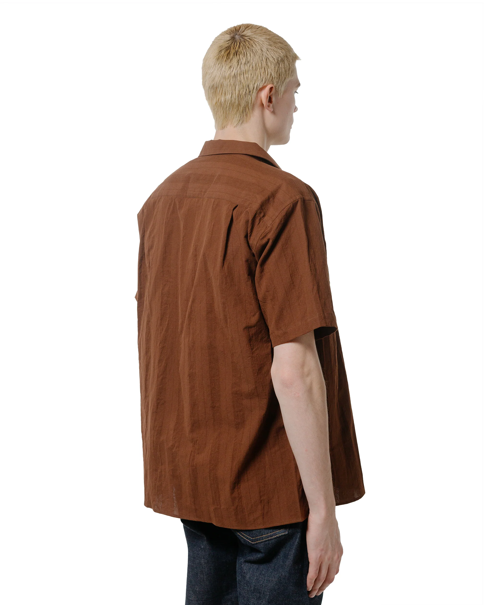 Gitman Vintage Bros. Brown Dobby Stripe Camp Shirt - Image 3