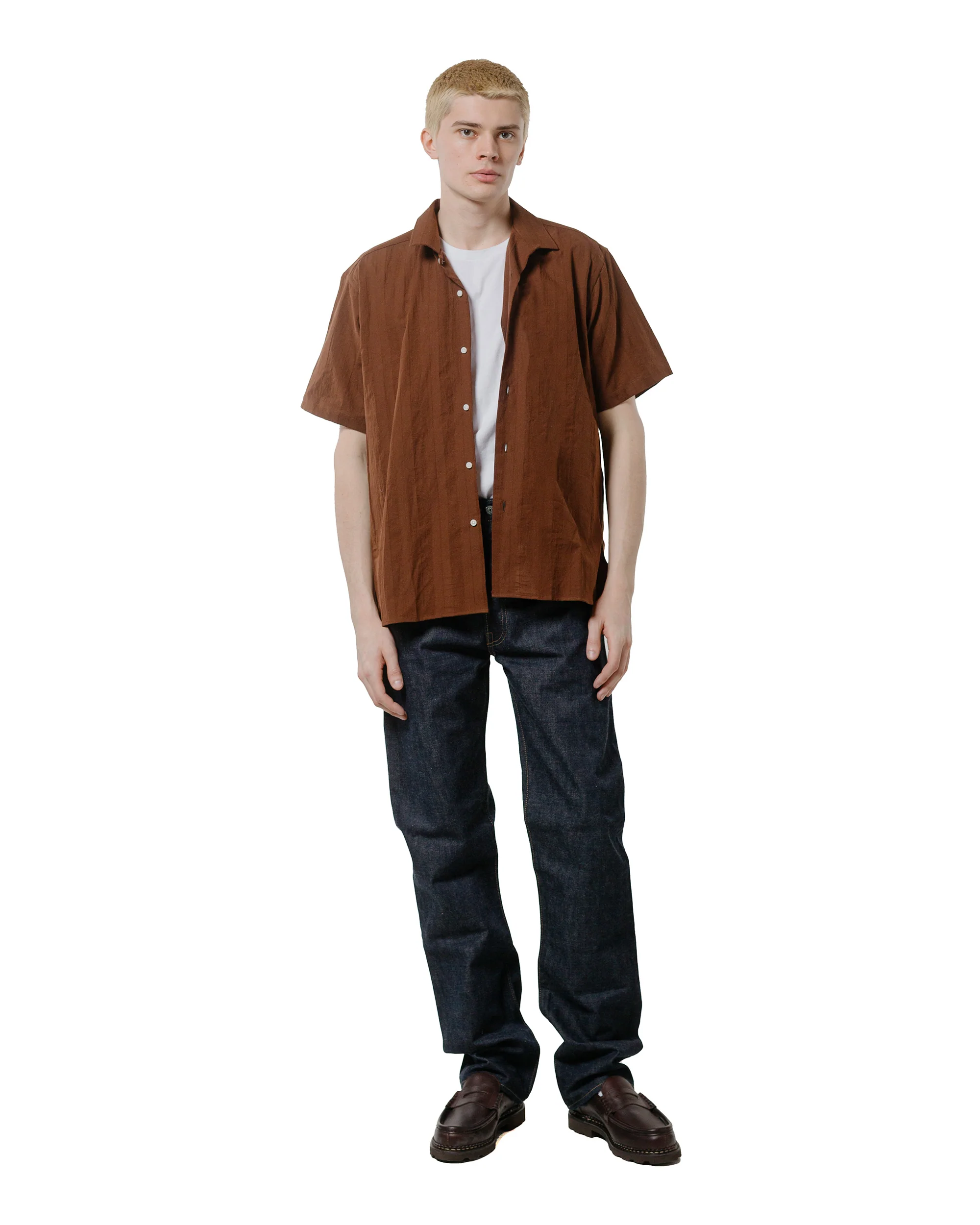 Gitman Vintage Bros. Brown Dobby Stripe Camp Shirt - Image 4