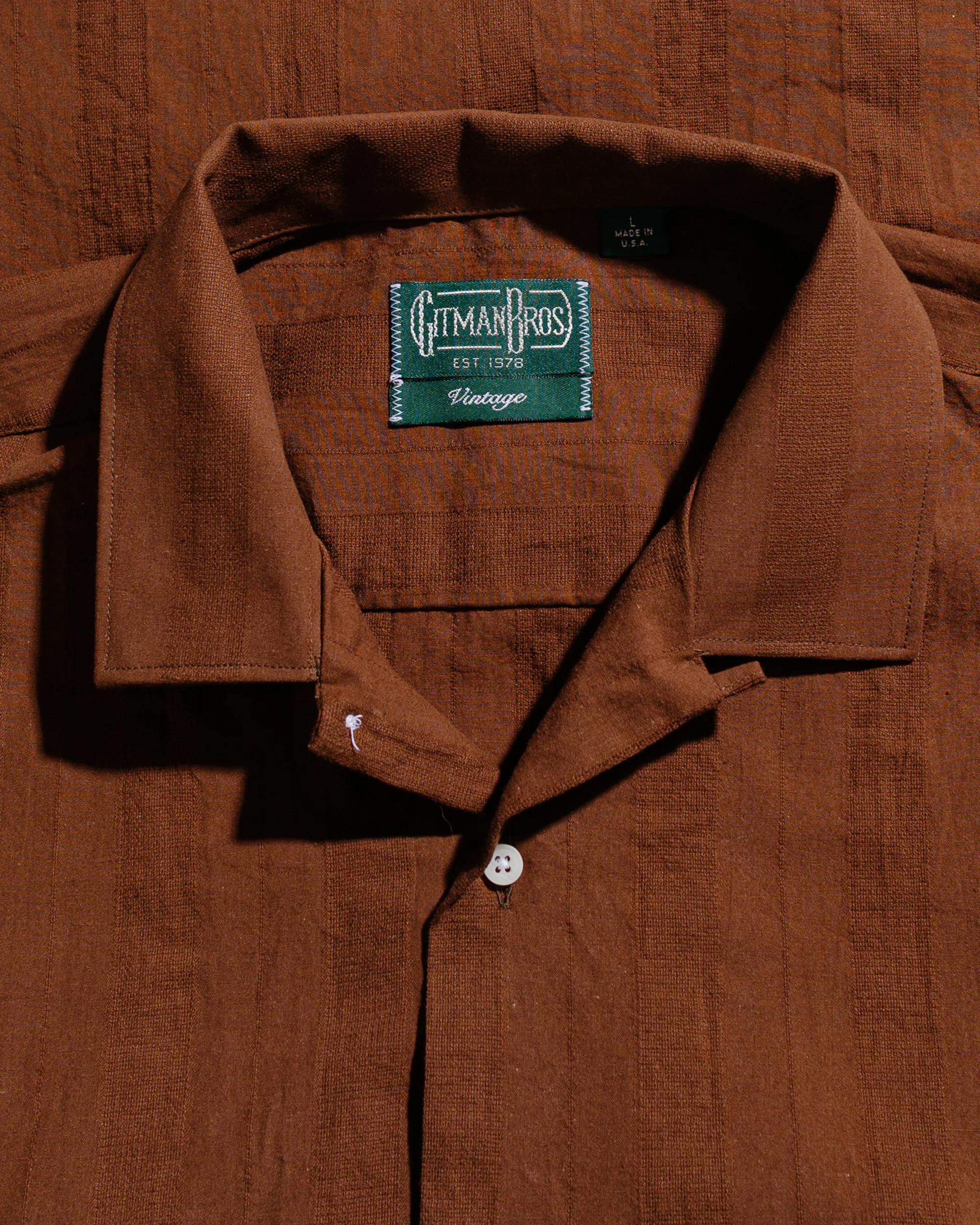 Gitman Vintage Bros. Brown Dobby Stripe Camp Shirt - Image 5